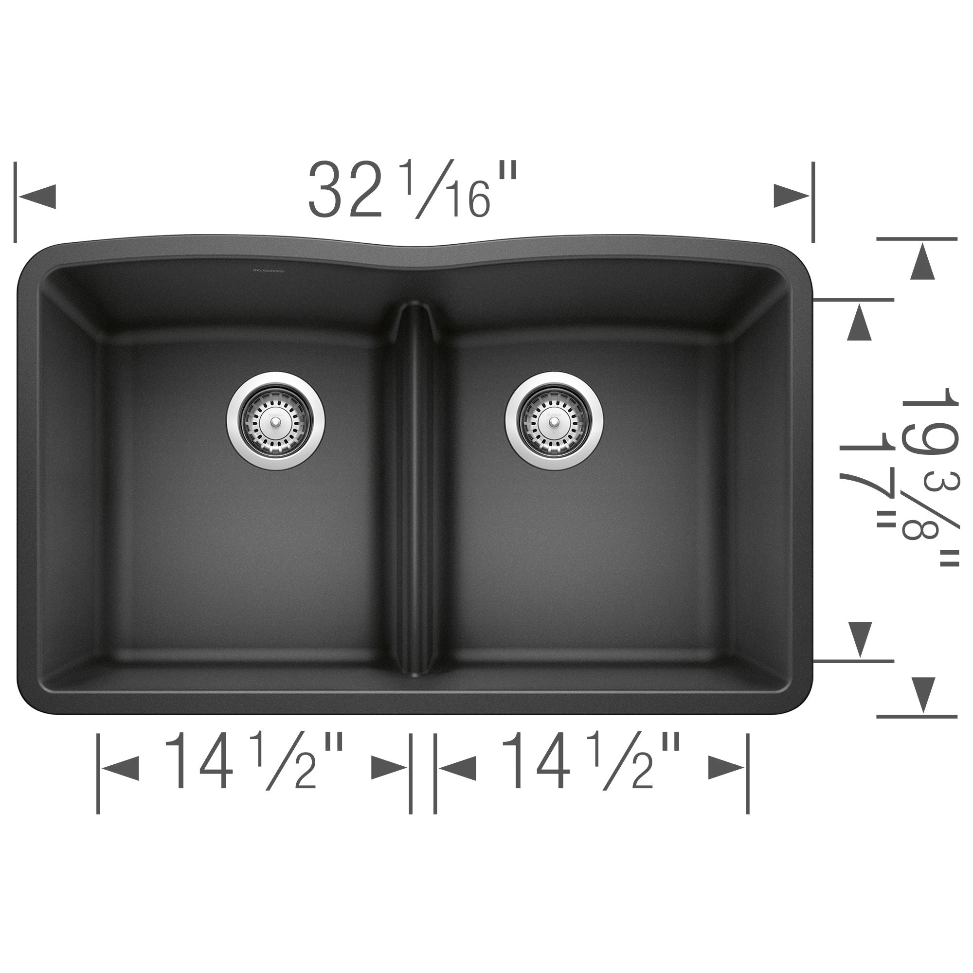 Blanco Diamond 32" Undermount Granite Composite Kitchen Sink, Silgranit, 50/50 Double Bowl, Anthracite, 442075
