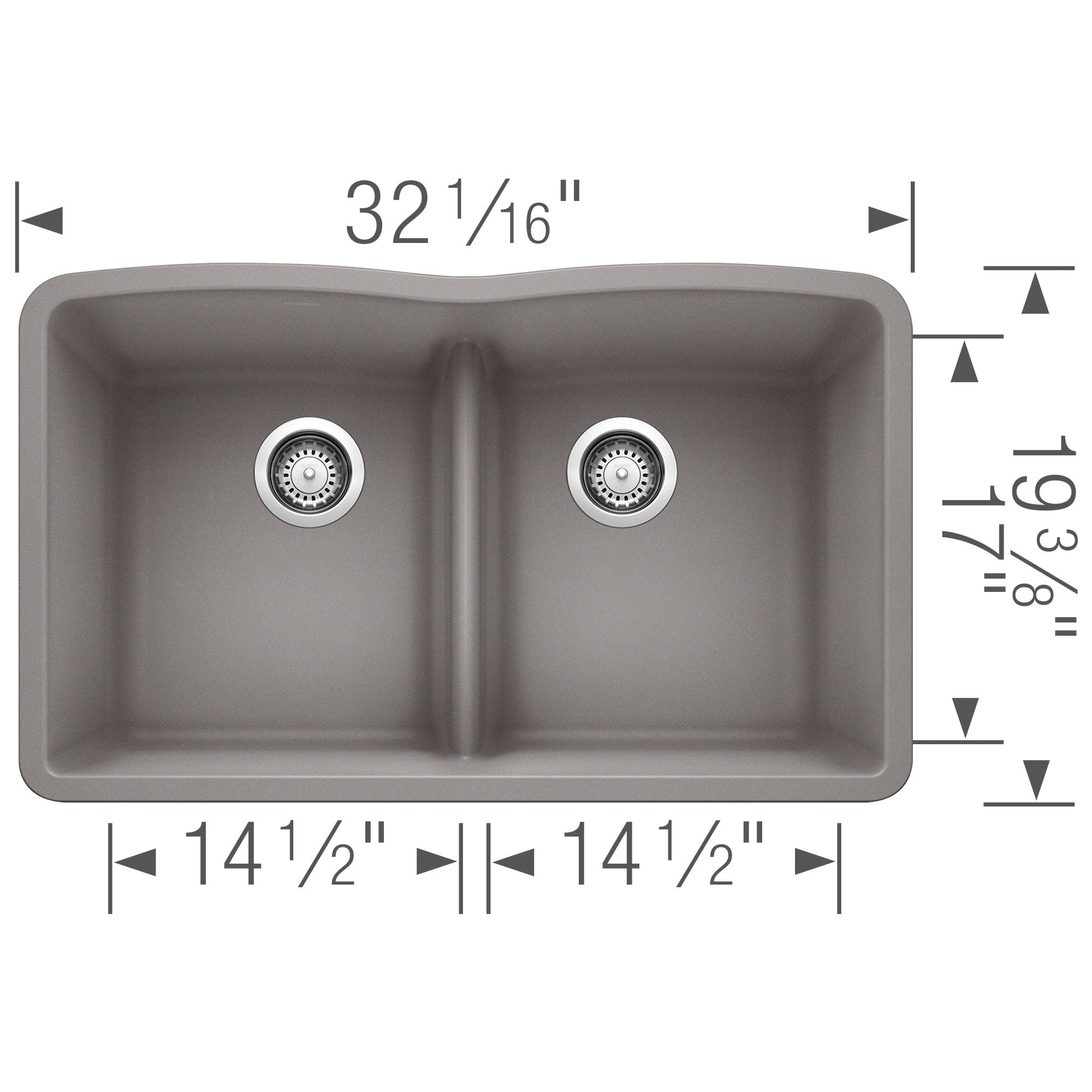 Blanco Diamond 32" Undermount Granite Composite Kitchen Sink, Silgranit, 50/50 Double Bowl, Metallic Gray, 442077