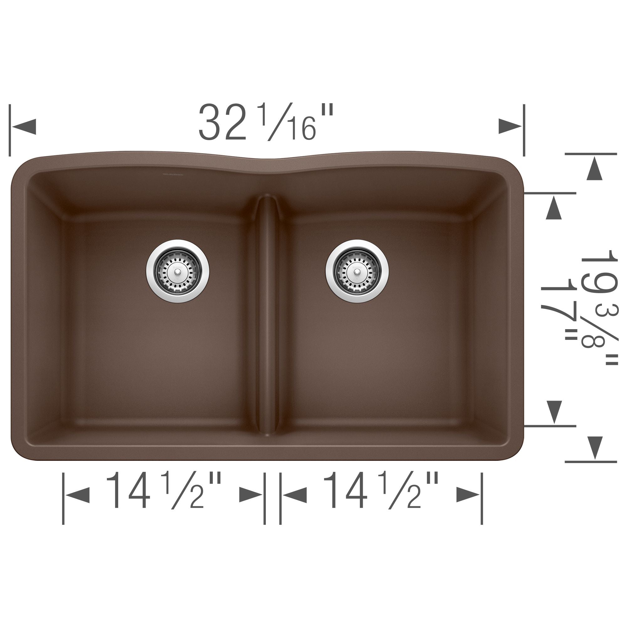 Alternate Image for Blanco Diamond 32" Undermount Granite Composite Kitchen Sink, Silgranit, 50/50 Double Bowl, Cafe, 442078