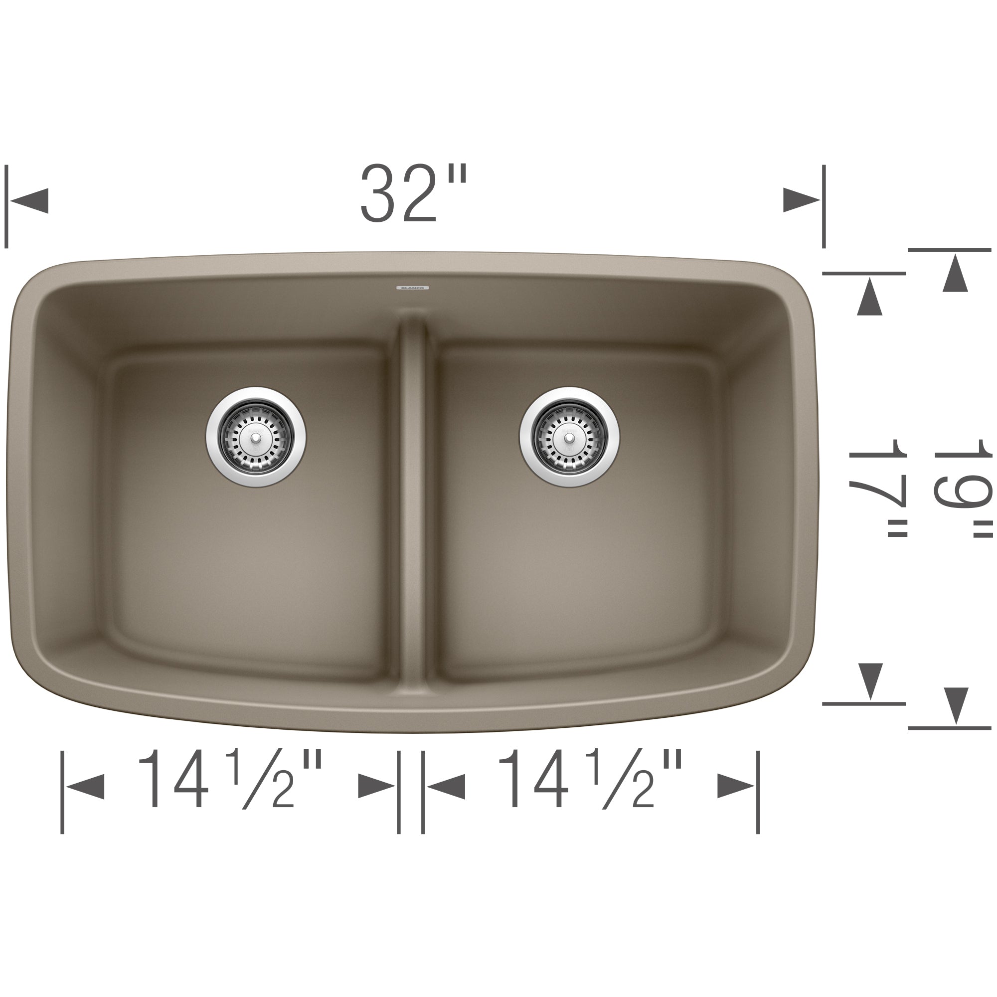 Blanco Valea 32" Undermount Granite Composite Kitchen Sink, Silgranit, 50/50 Double Bowl, Truffle, 442197