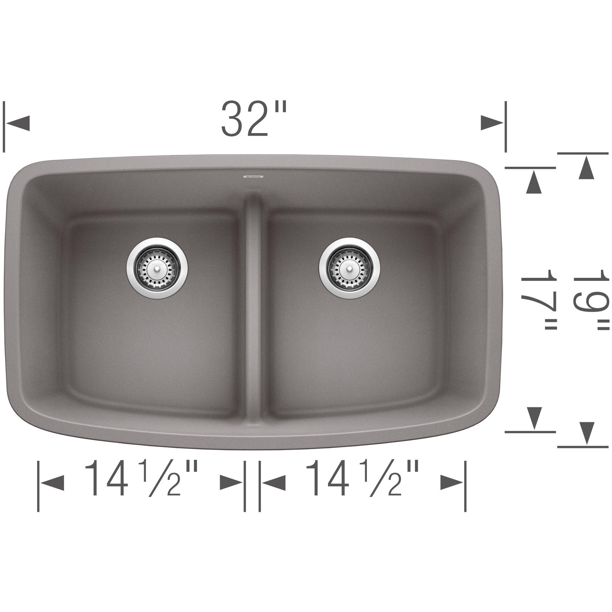 Blanco Valea 32" Undermount Granite Composite Kitchen Sink, Silgranit, 50/50 Double Bowl, Metallic Gray, 442202