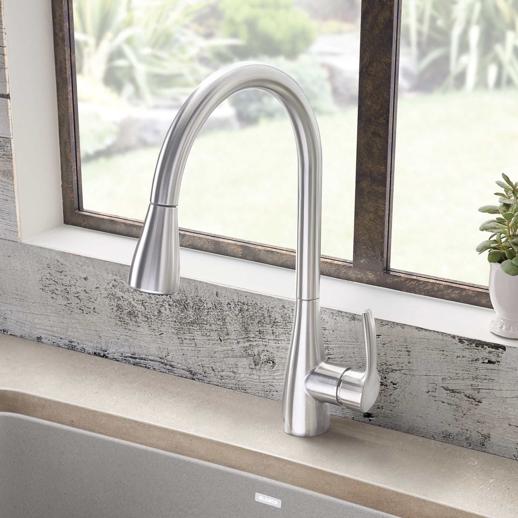 Alternate Image for Blanco Atura 1.5 GPM Brass Kitchen Faucet, Pull-Down, Stainless, 442208