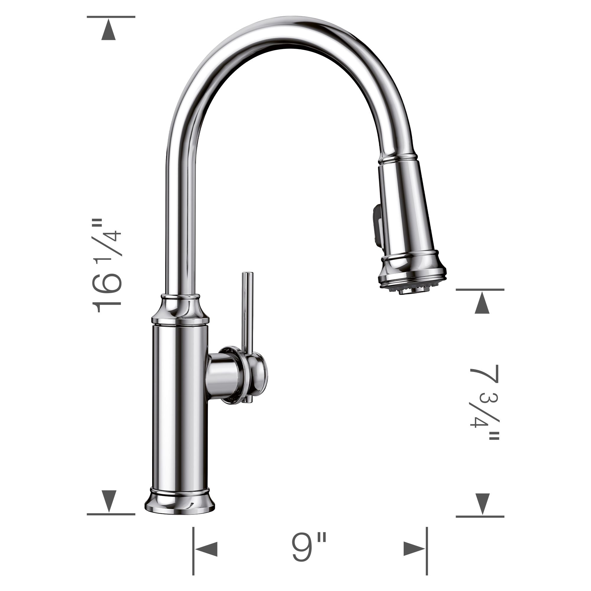 Alternate Image for Blanco Empressa 1.5 GPM Brass Kitchen Faucet, Pull-Down, Polished Chrome, 442501