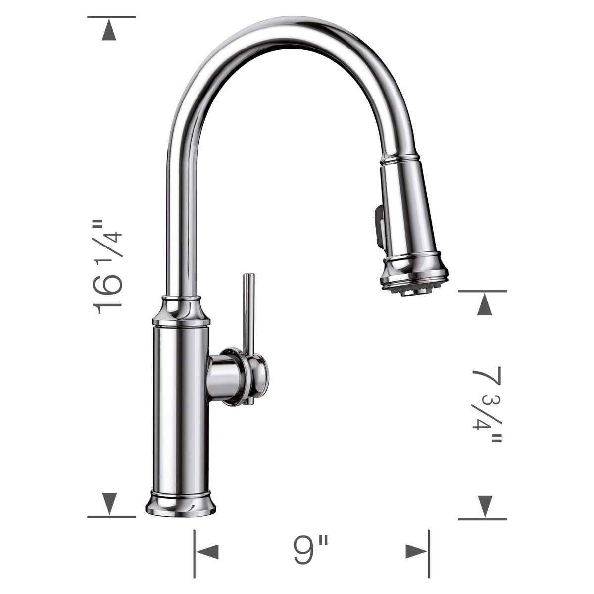 Alternate Image for Blanco Empressa 1.5 GPM Brass Kitchen Faucet, Pull-Down, Polished Chrome, 442501
