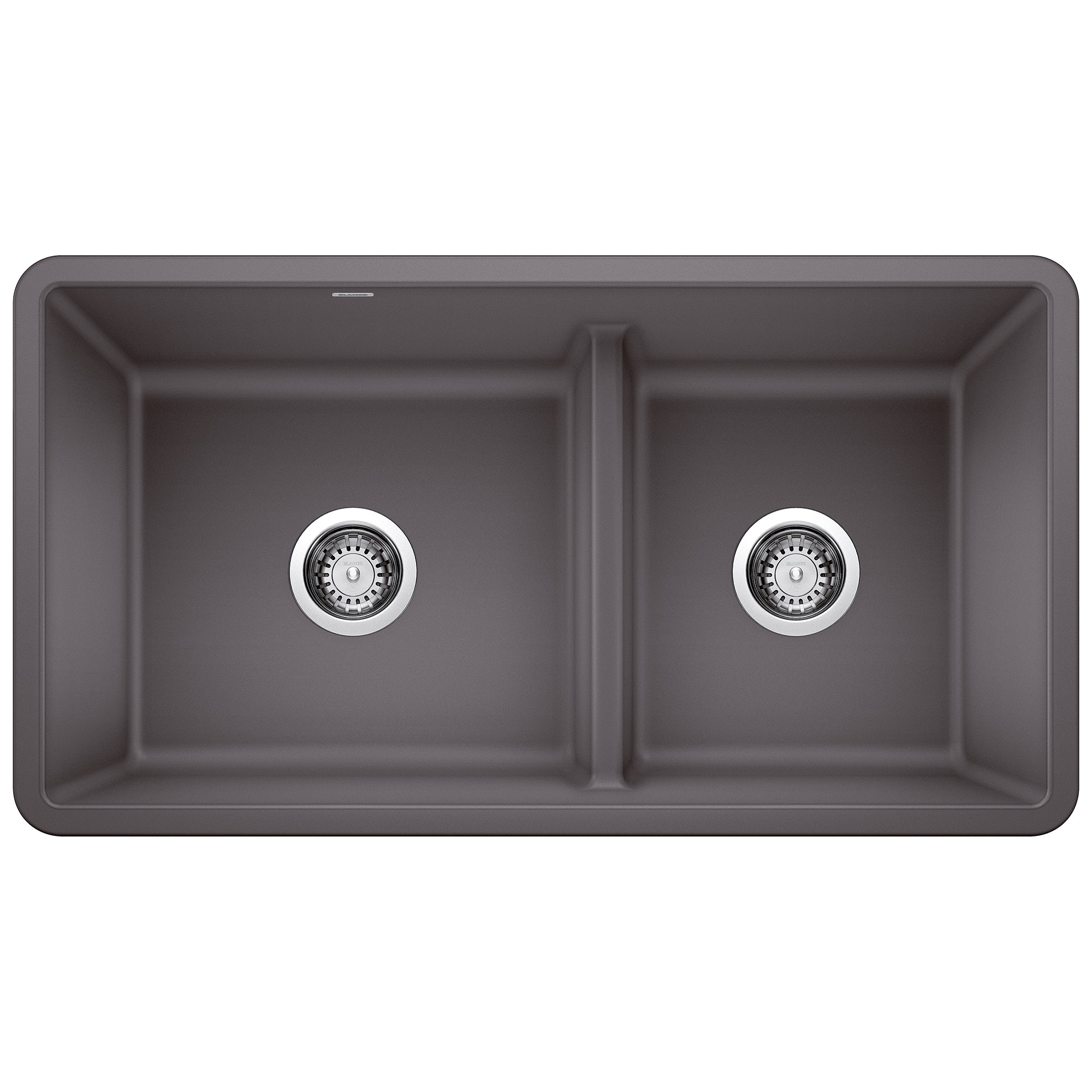 Blanco Precis 33" Undermount Granite Composite Kitchen Sink, Silgranit, 60/40 Double Bowl, Cinder, 442521