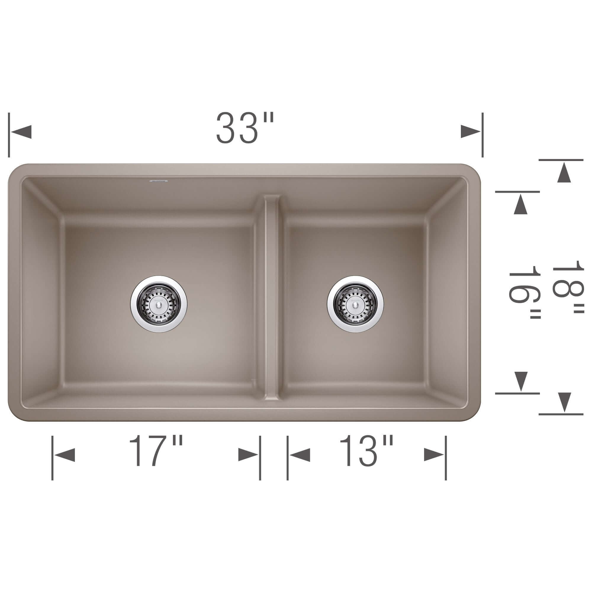 Alternate Image for Blanco Precis 33" Undermount Granite Composite Kitchen Sink, Silgranit, 60/40 Double Bowl, Truffle, 442522