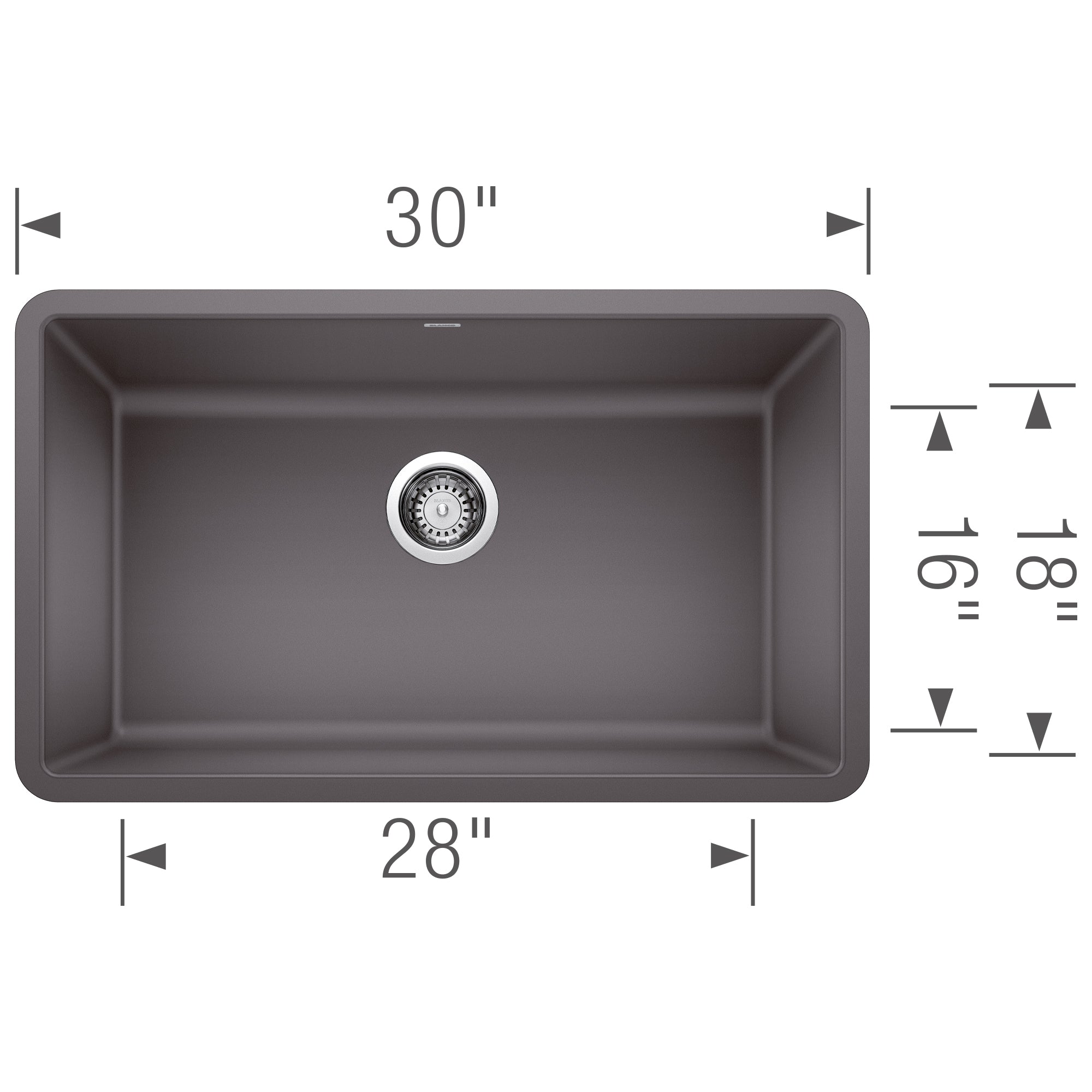 Blanco Precis 30" Undermount Granite Composite Kitchen Sink, Silgranit, Cinder, 442530