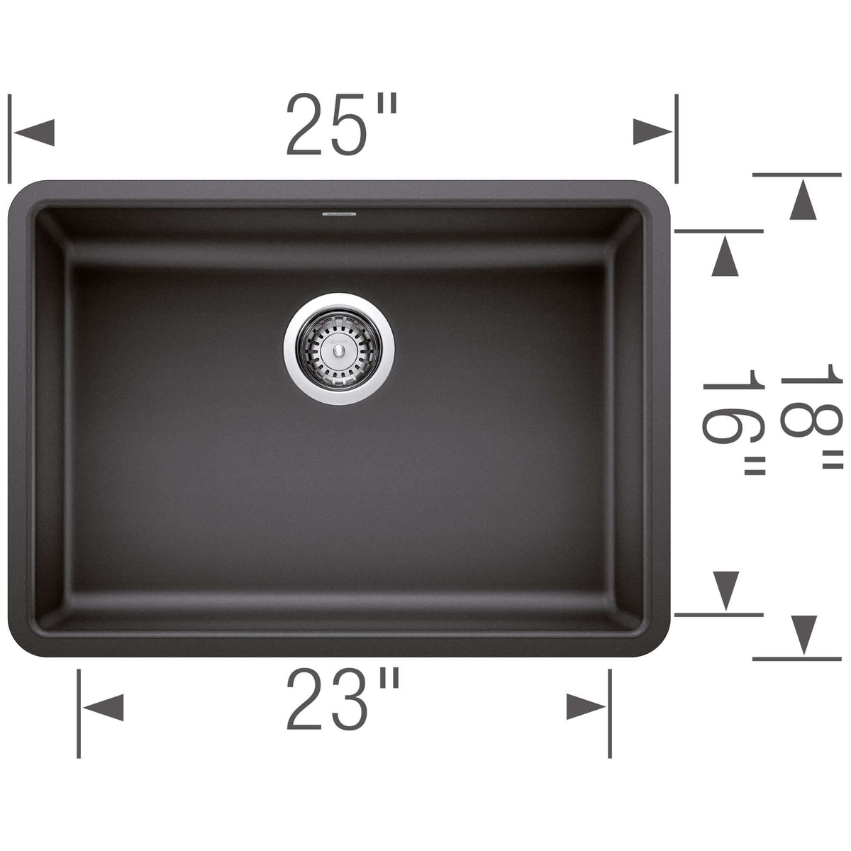 Alternate Image for Blanco Precis 25" Undermount Granite Composite ADA Kitchen Sink, Silgranit, Anthracite, 442543