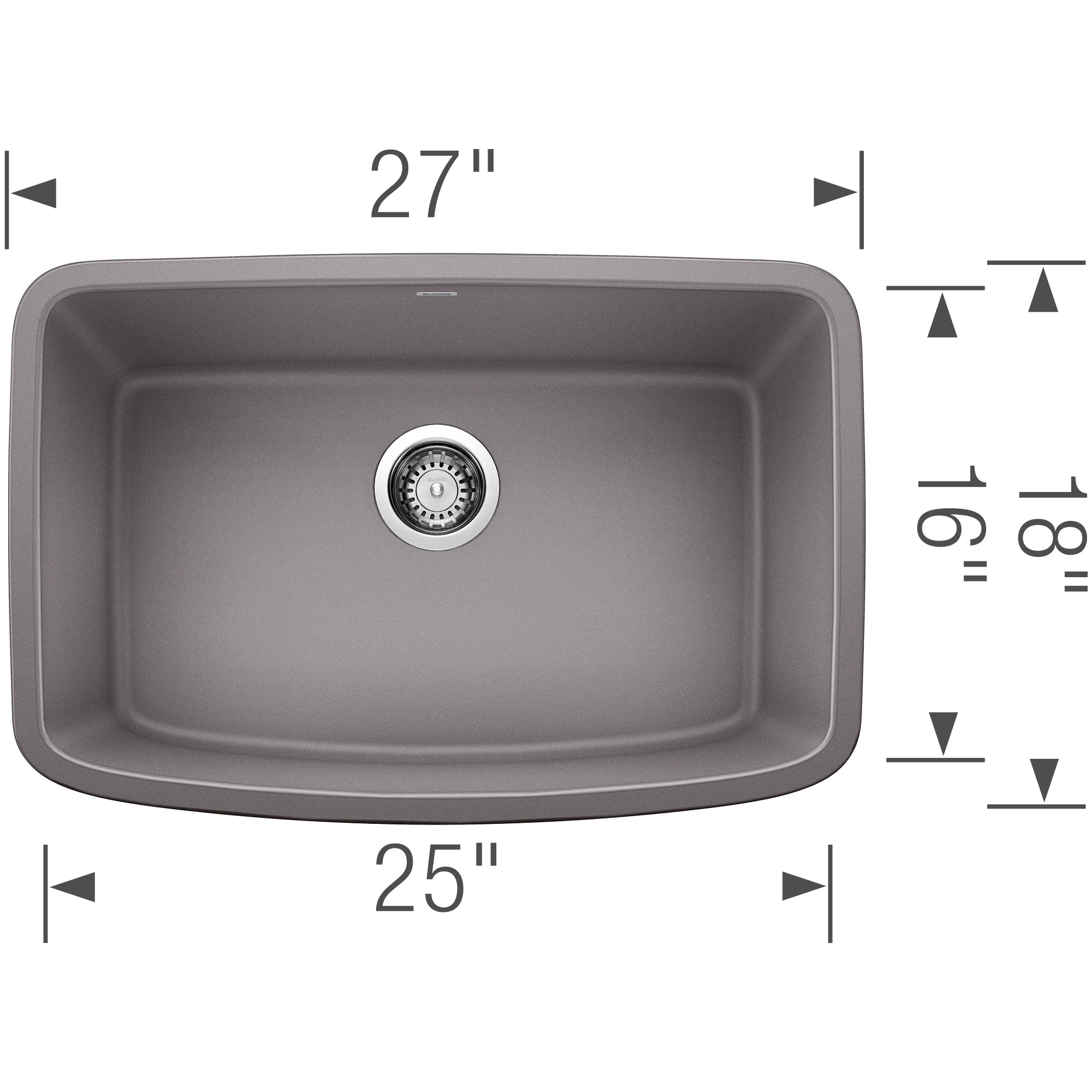 Blanco Valea 27" Undermount Granite Composite Kitchen Sink, Silgranit, Metallic Gray, 442554