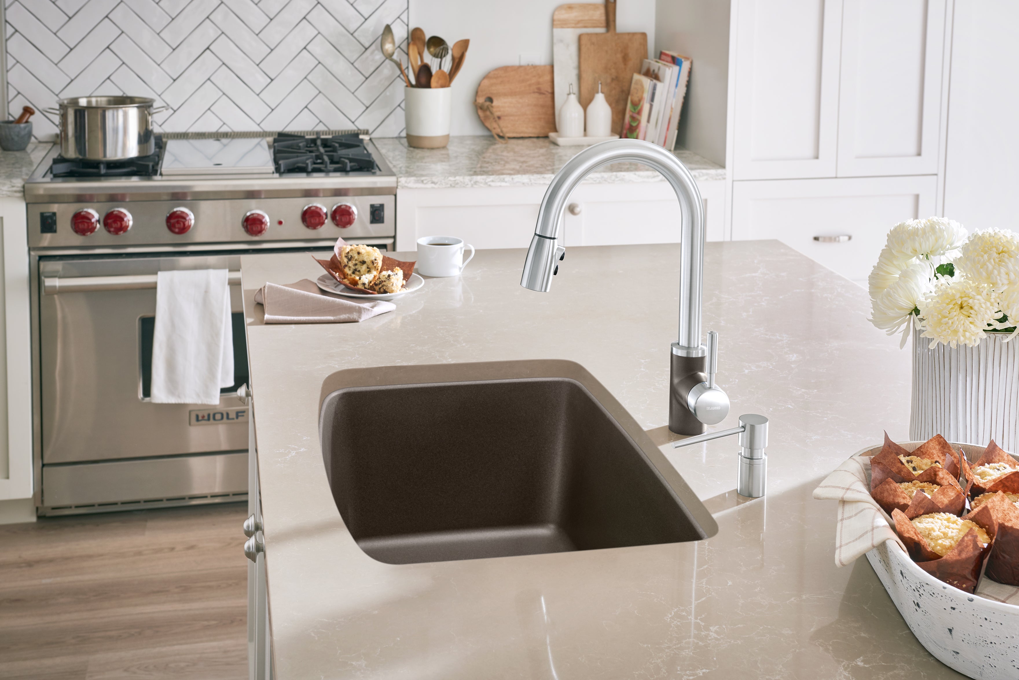 Blanco Valea 27" Undermount Granite Composite Kitchen Sink, Silgranit, Cafe, 442555