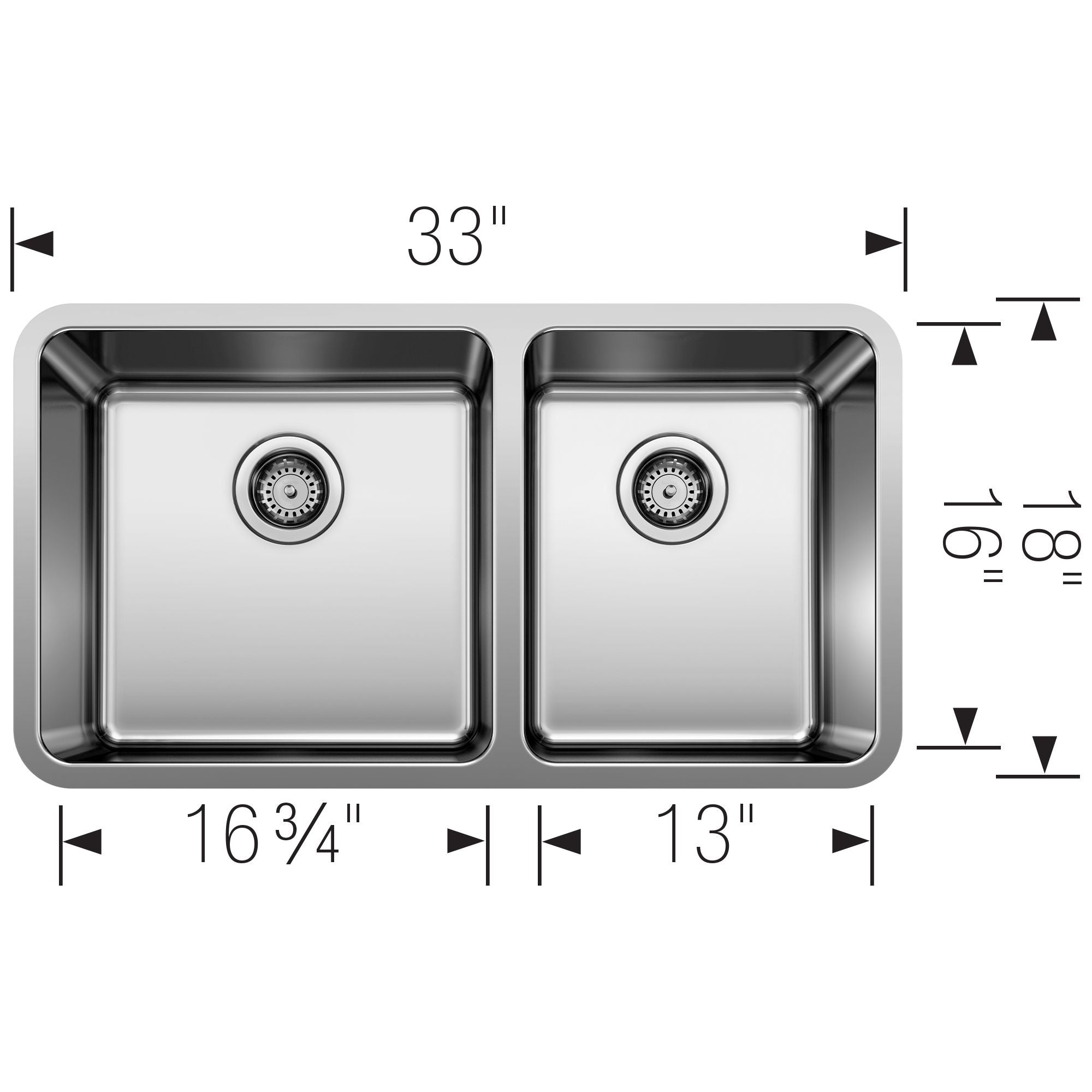 Alternate Image for Blanco Formera 33" Undermount Stainless Steel Kitchen Sink, 60/40 Double Bowl, 18 Gauge, Satin Polish, 442769