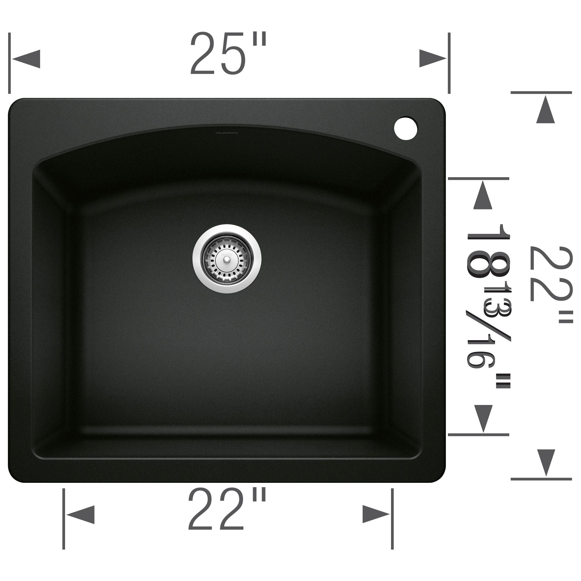 Blanco Diamond 25" Dual Mount Granite Composite Kitchen Sink, Silgranit, Coal Black, 442905