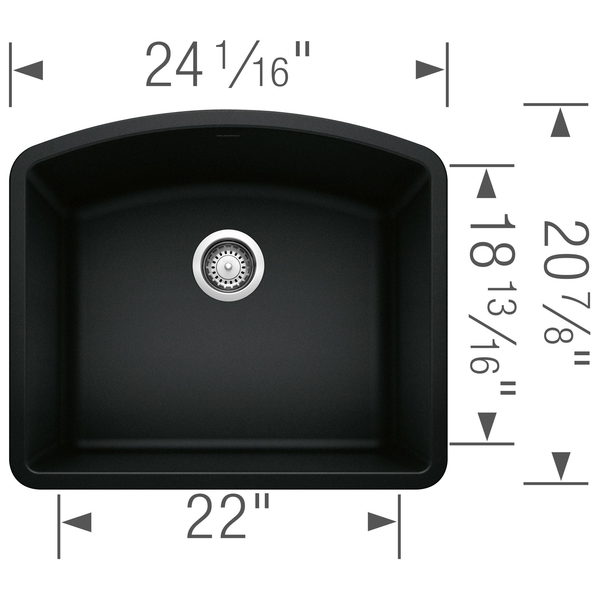 Blanco Diamond 24" Undermount Granite Composite Kitchen Sink, Silgranit, Coal Black, 442906