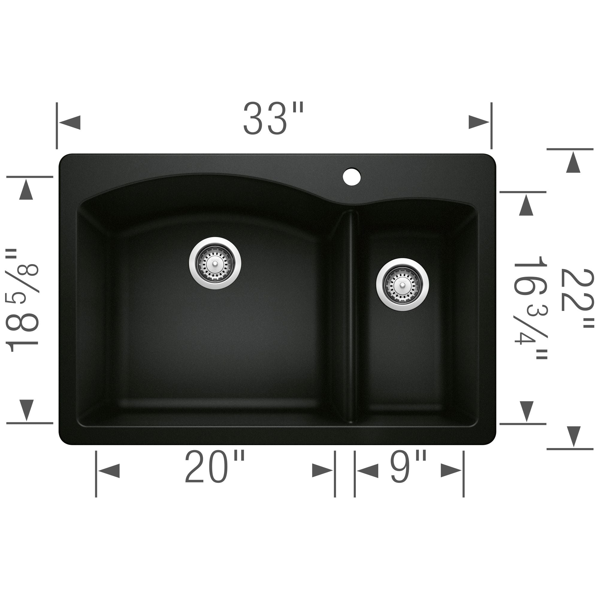 Alternate Image for Blanco Diamond 33" Dual Mount Granite Composite Kitchen Sink, Silgranit, 70/30 Double Bowl, Coal Black, 442907