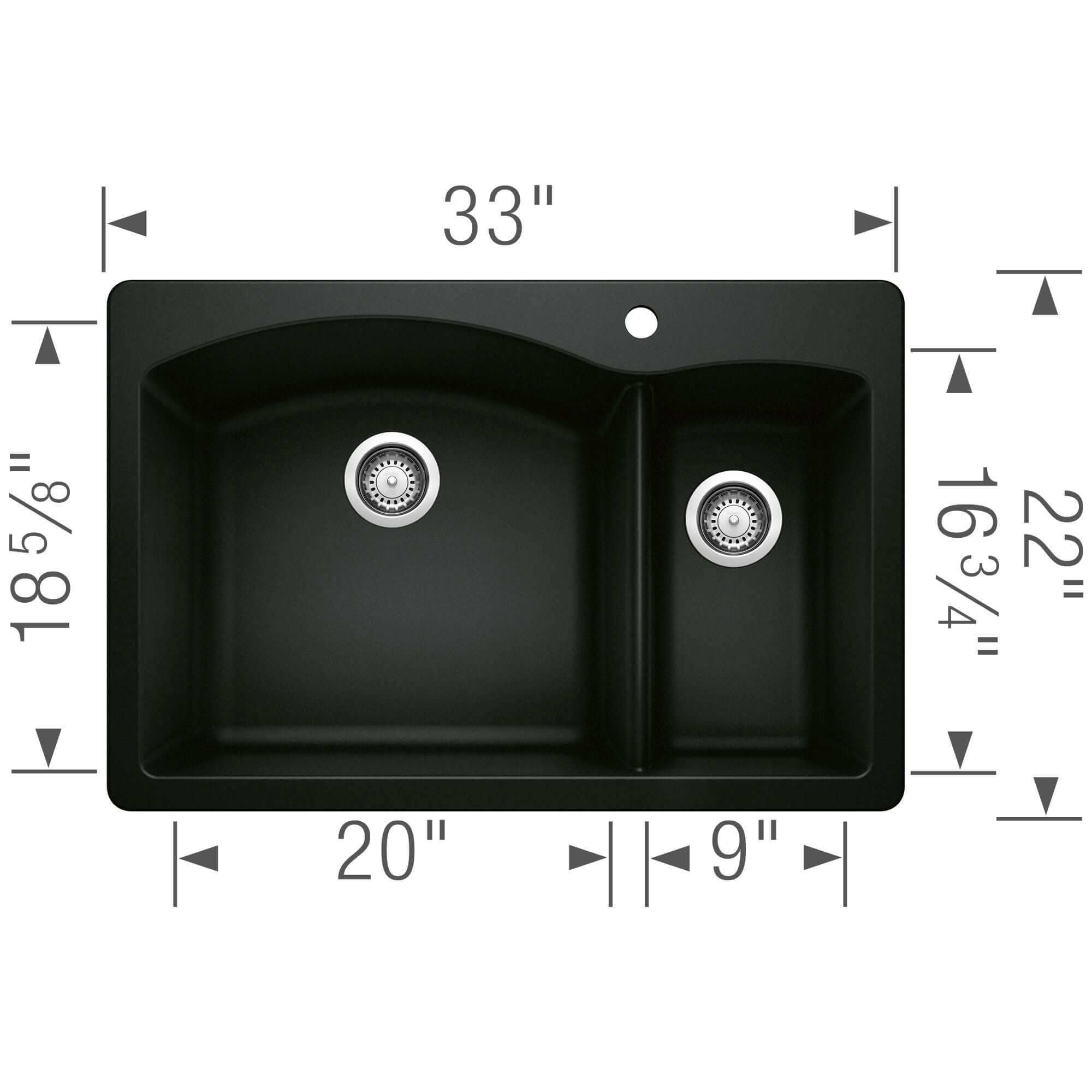 Alternate Image for Blanco Diamond 33" Dual Mount Granite Composite Kitchen Sink, Silgranit, 70/30 Double Bowl, Coal Black, 442907