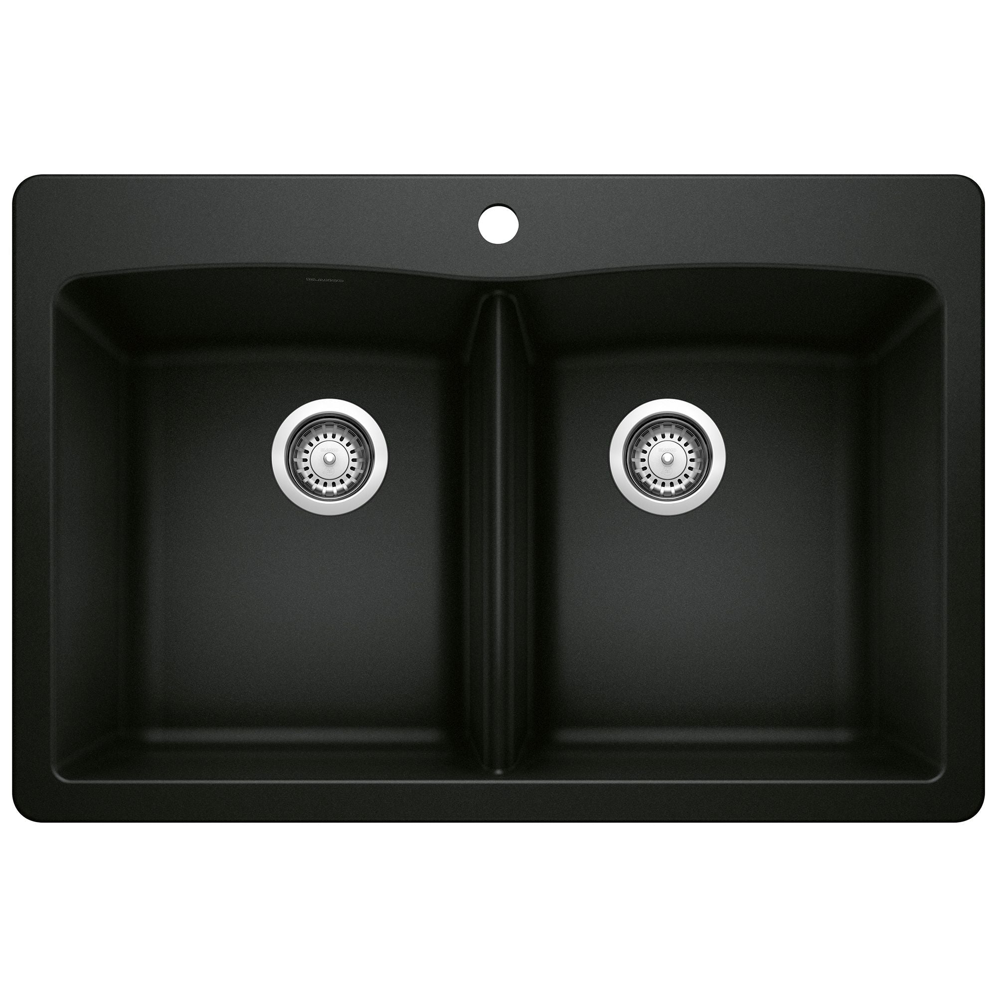 Blanco Diamond 33" Dual Mount Granite Composite Kitchen Sink, Silgranit, 50/50 Double Bowl, Coal Black, 442912