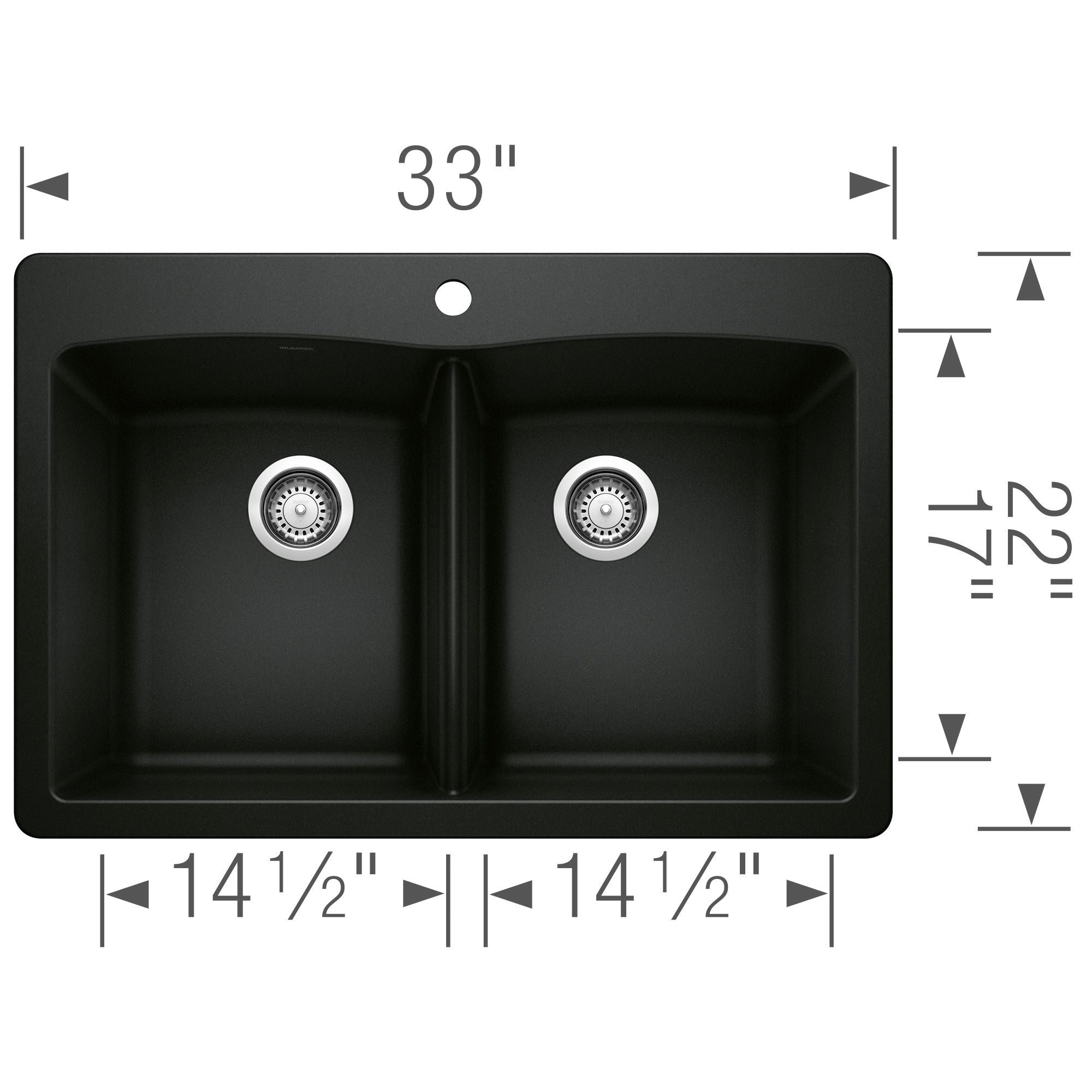 Blanco Diamond 33" Dual Mount Granite Composite Kitchen Sink, Silgranit, 50/50 Double Bowl, Coal Black, 442912