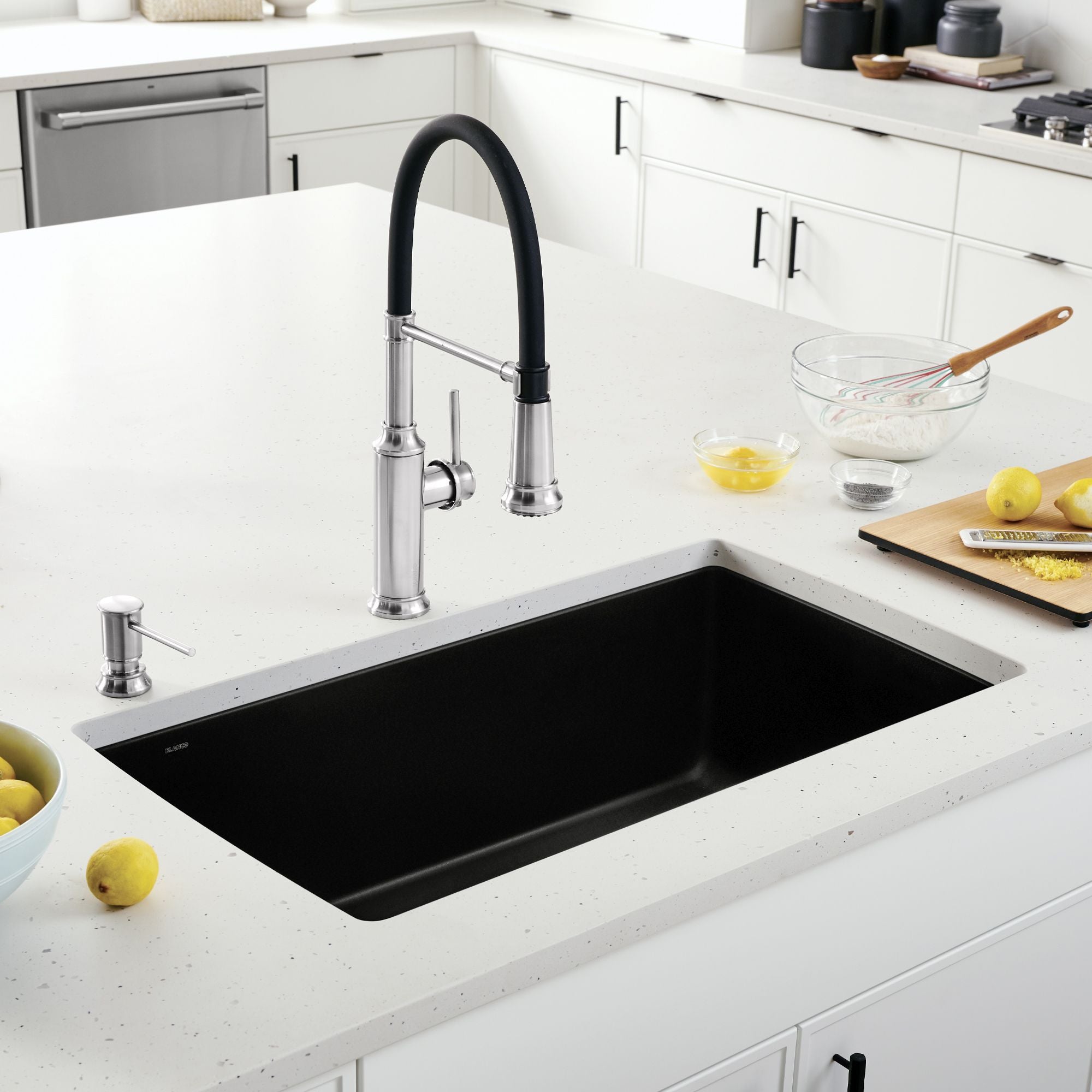 Alternate Image for Blanco Diamond 34" Undermount Granite Composite Kitchen Sink, Silgranit, Coal Black, 442916