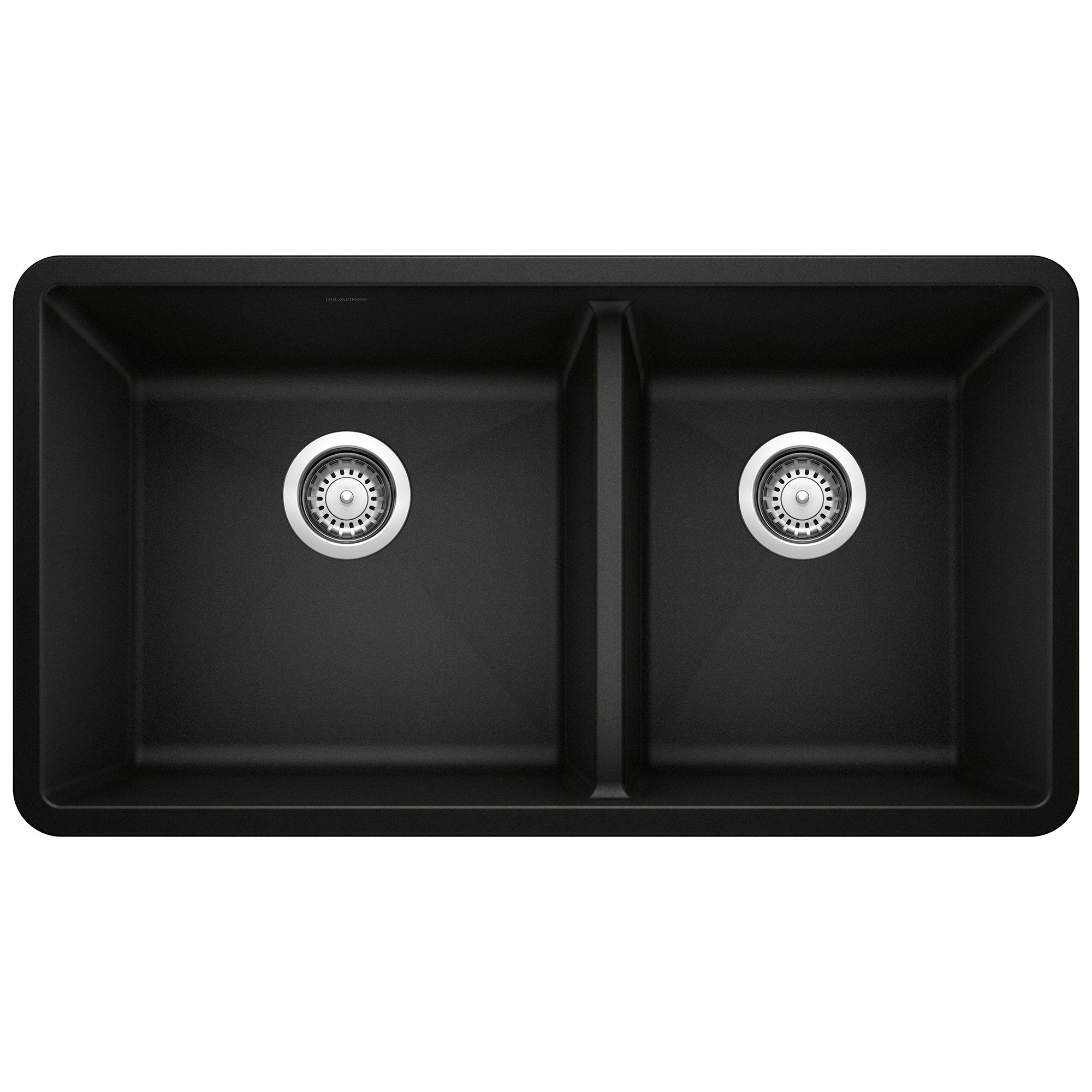 Alternate Image for Blanco Precis 33" Undermount Granite Composite Kitchen Sink, Silgranit, 60/40 Double Bowl, Coal Black, 442926