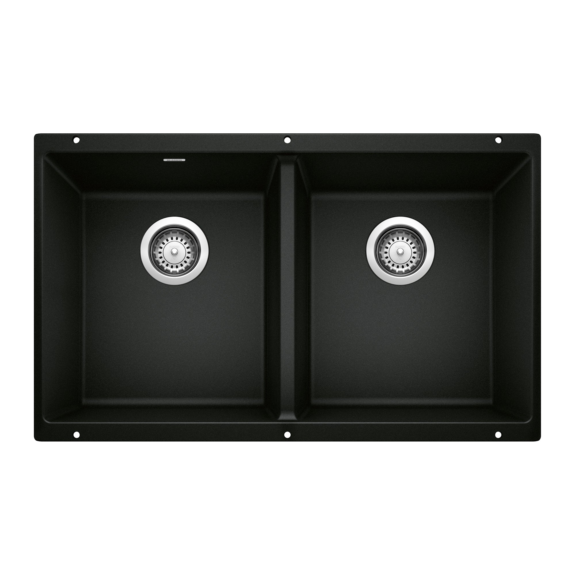 Alternate Image for Blanco Precis 30" Undermount Granite Composite Kitchen Sink, Silgranit, 50/50 Double Bowl, Coal Black, 442927