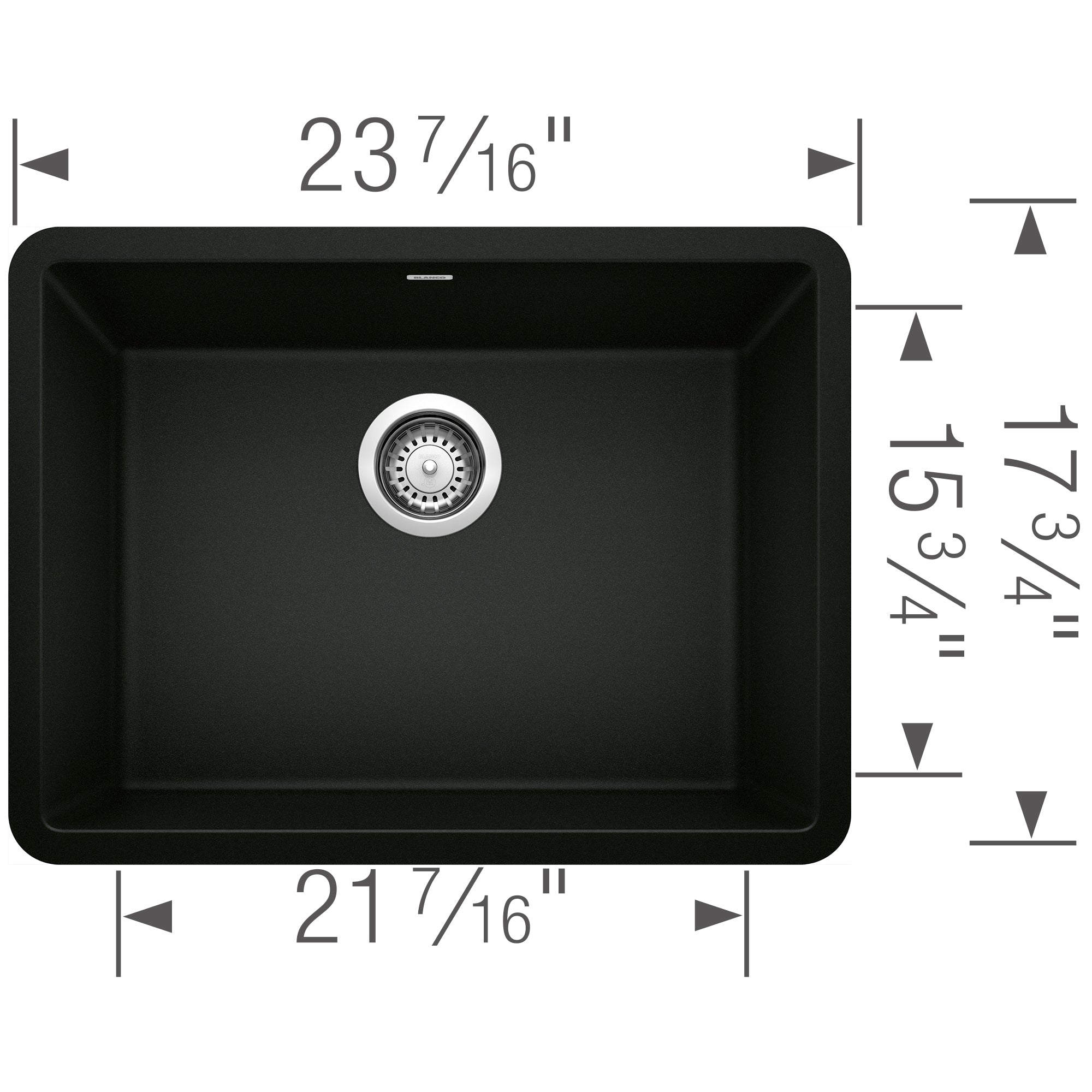 Blanco Precis 23" Undermount Granite Composite Kitchen Sink, Silgranit, Coal Black, 442928