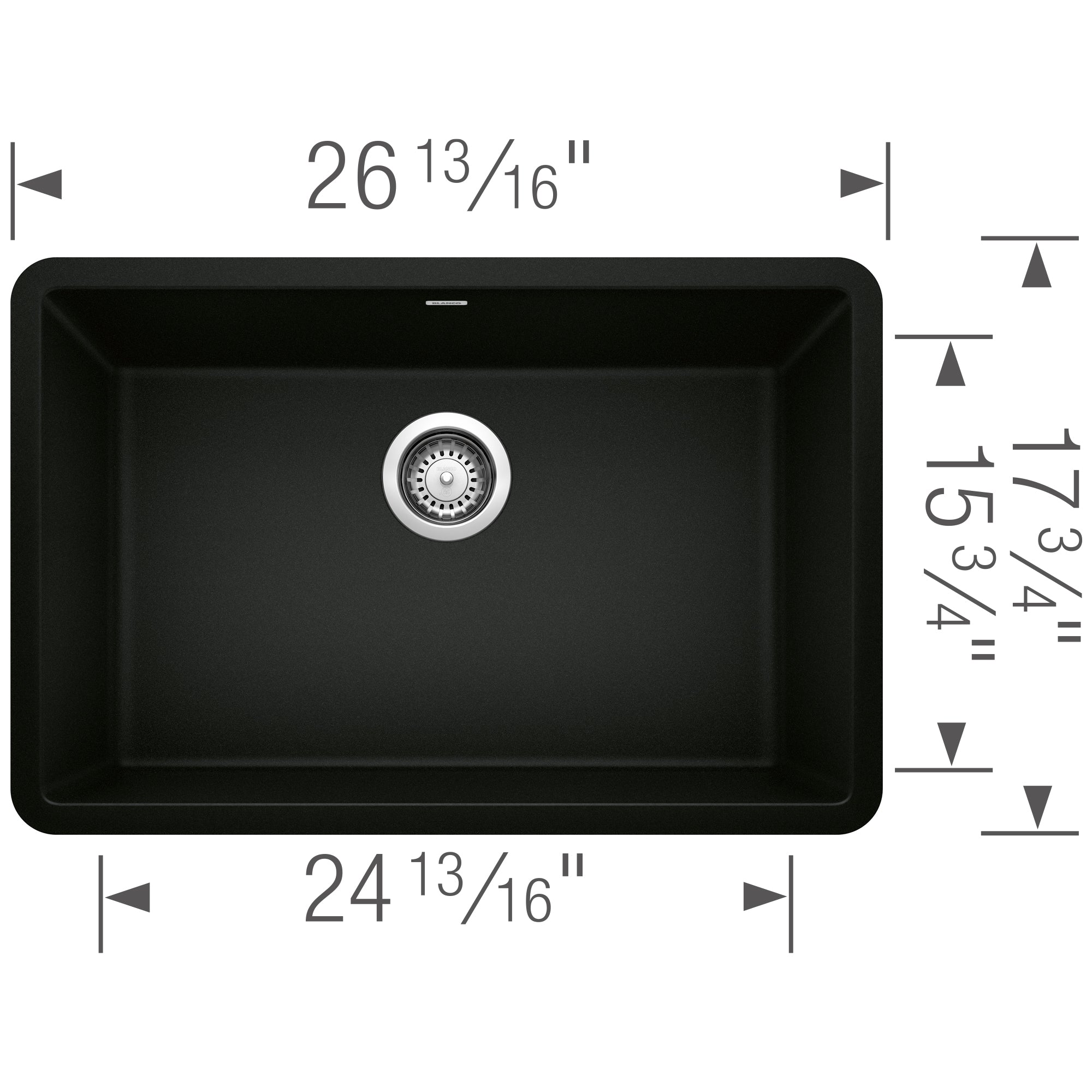 Alternate Image for Blanco Precis 27" Undermount Granite Composite Kitchen Sink, Silgranit, Coal Black, 442930