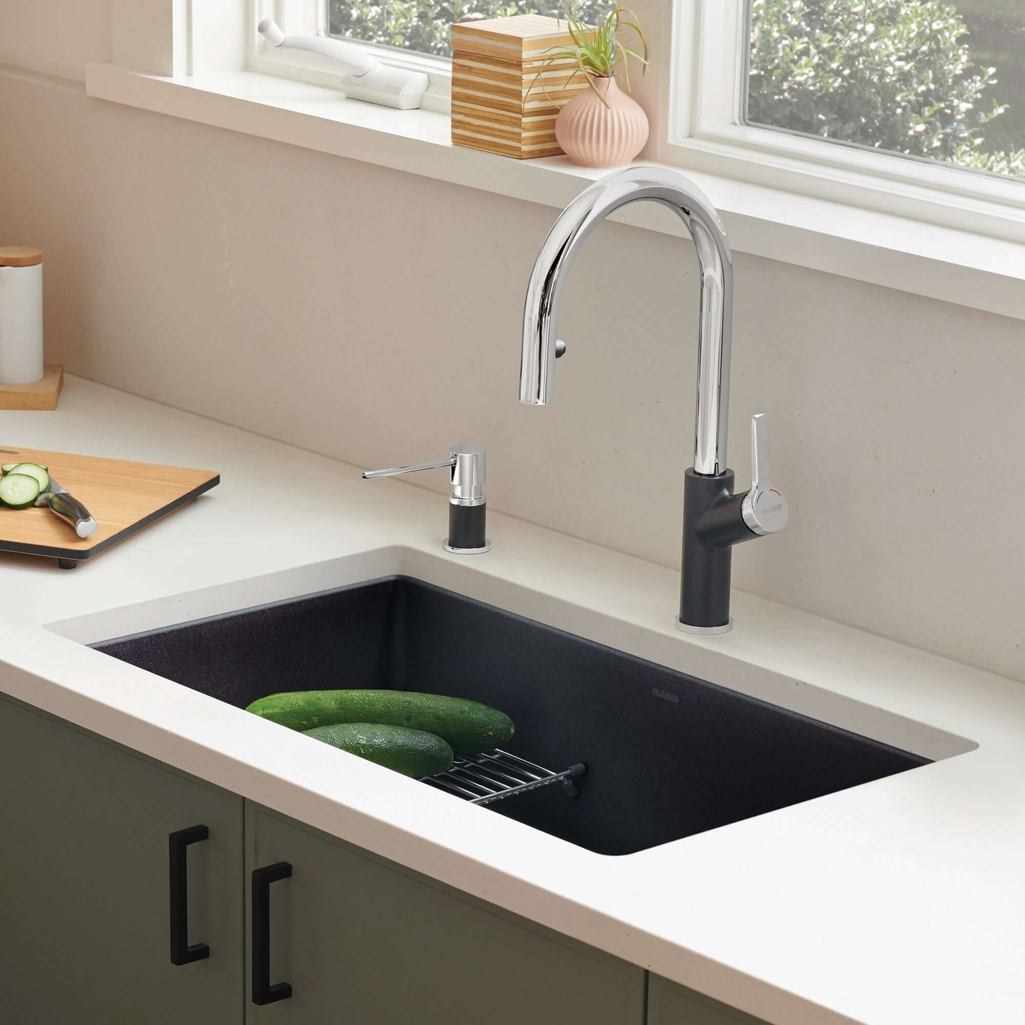Alternate Image for Blanco Precis 30" Undermount Granite Composite Kitchen Sink, Silgranit, Coal Black, 442931