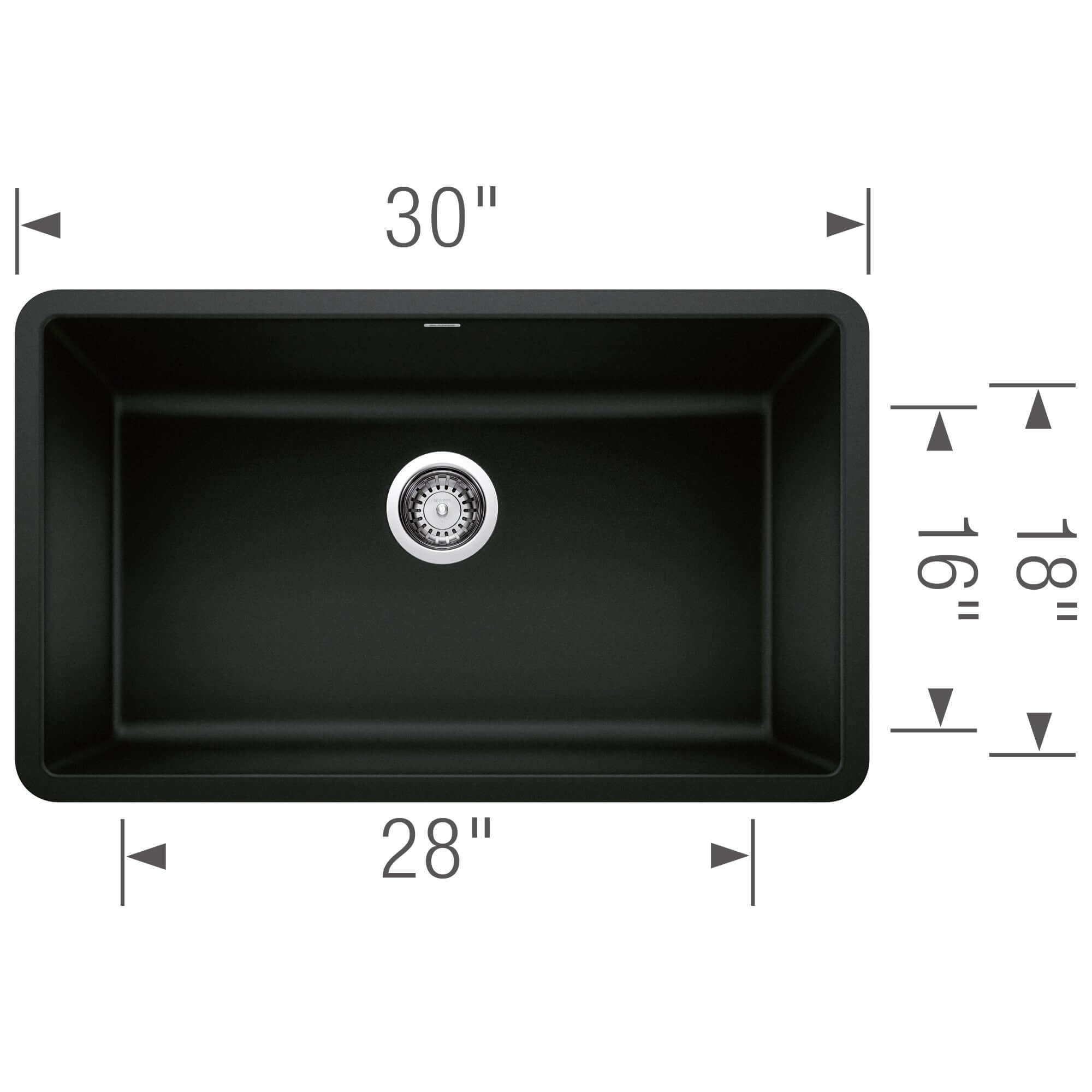 Alternate Image for Blanco Precis 30" Undermount Granite Composite Kitchen Sink, Silgranit, Coal Black, 442931