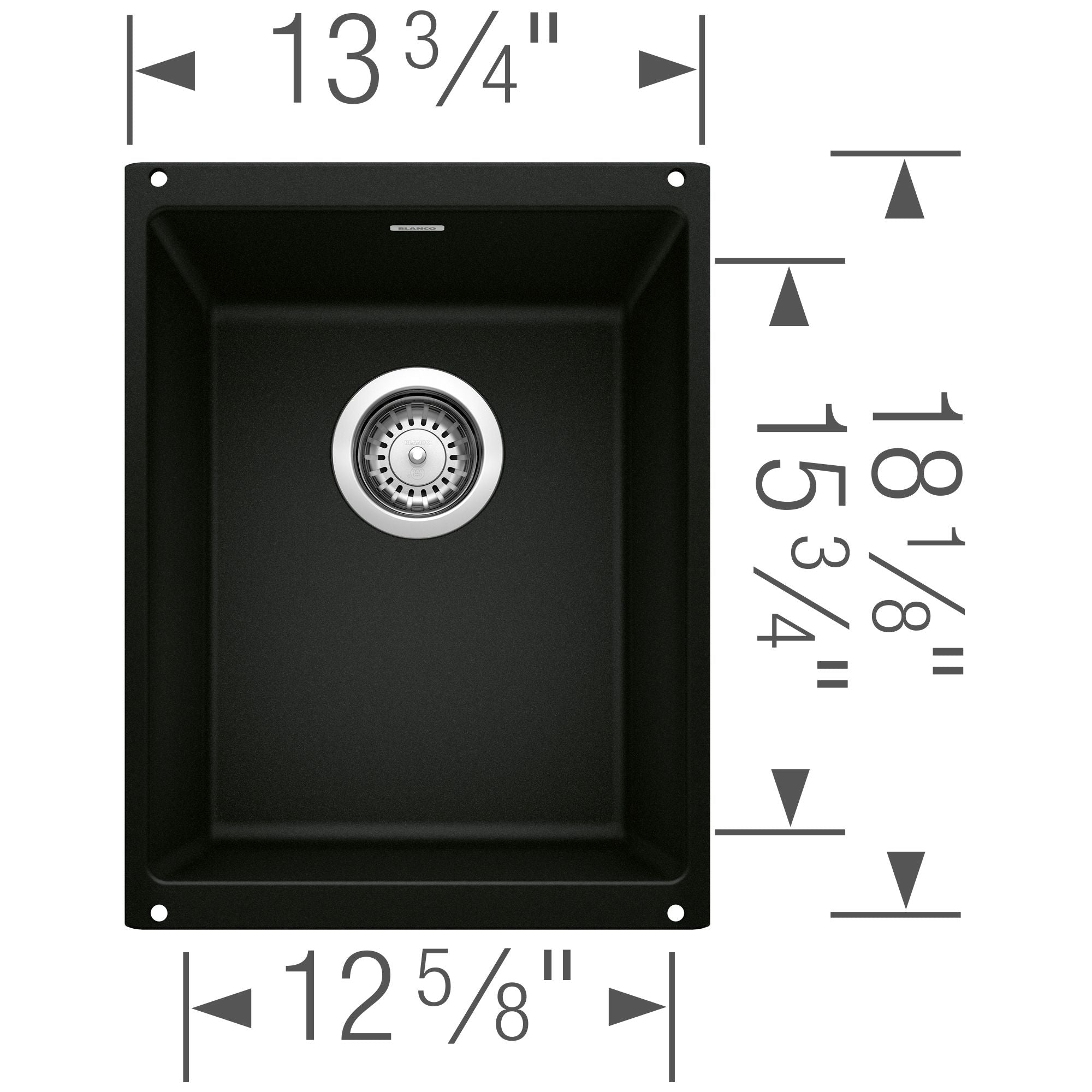 Blanco Precis 14" Rectangle Granite Composite Bar/Prep Sink, Silgranit, Coal Black, 442932