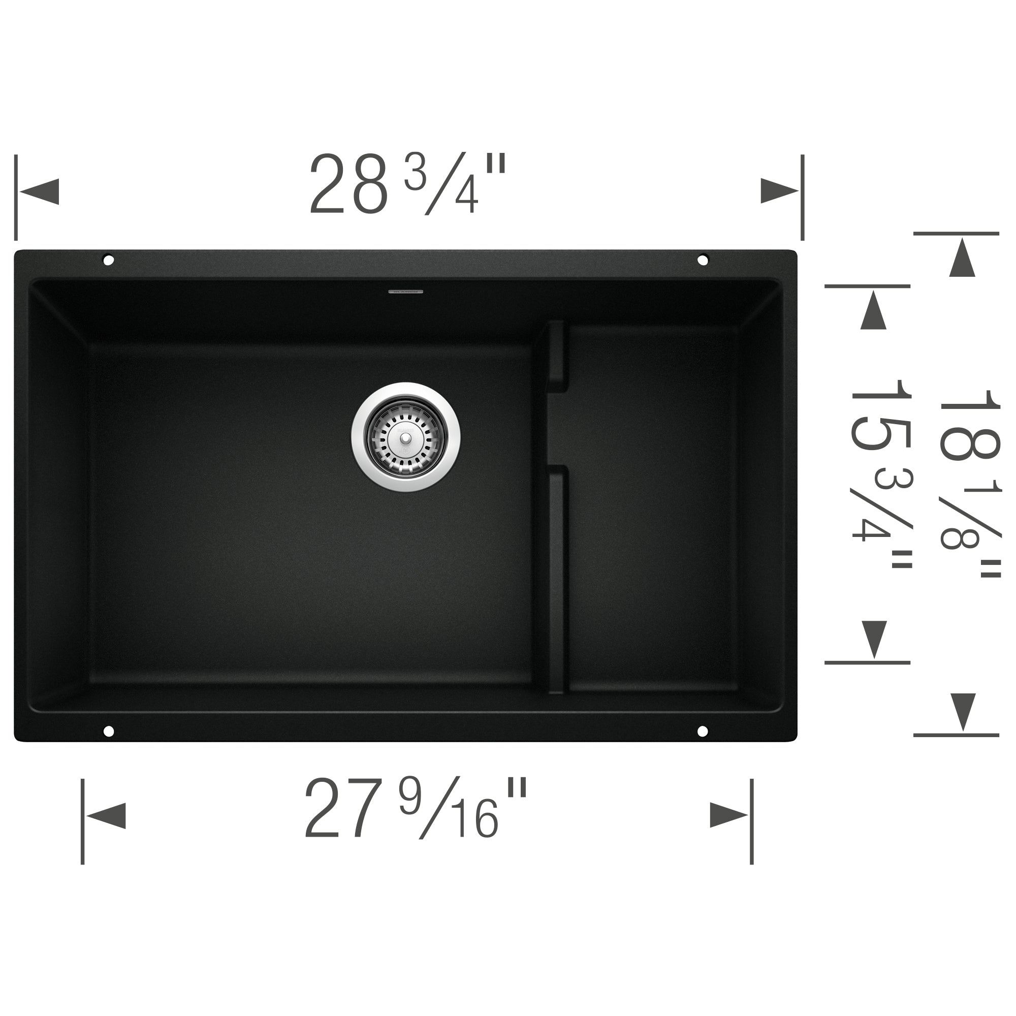 Alternate Image for Blanco Precis 29" Undermount Granite Composite Kitchen Sink, Silgranit, Coal Black, 442934