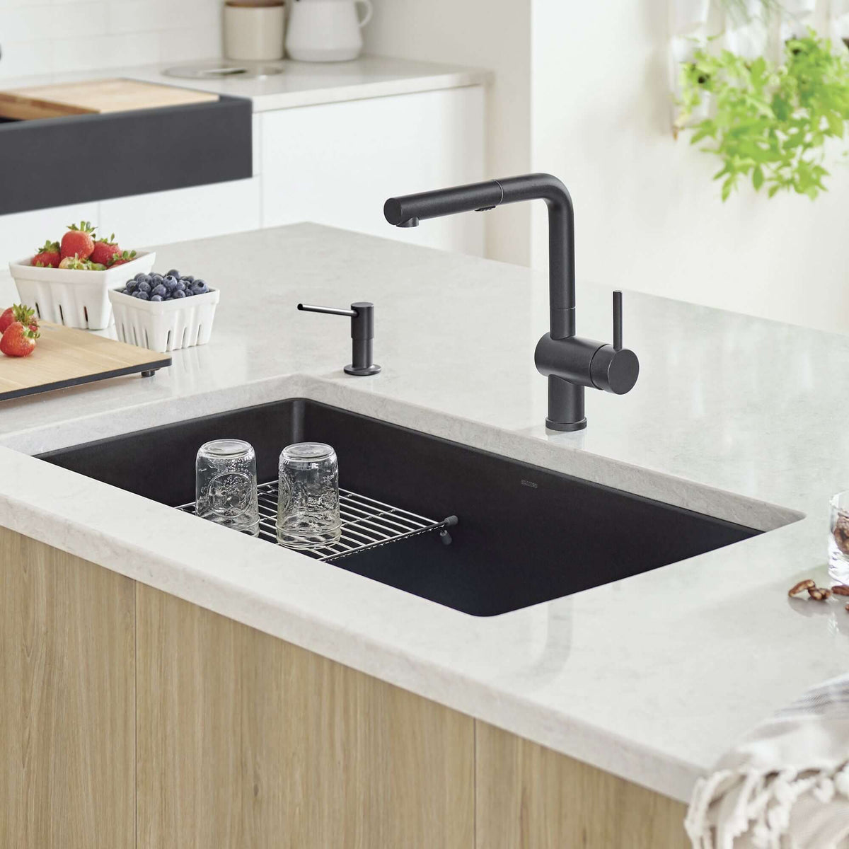 Alternate Image for Blanco Precis 32" Undermount Granite Composite Kitchen Sink, Silgranit, Coal Black, 442935