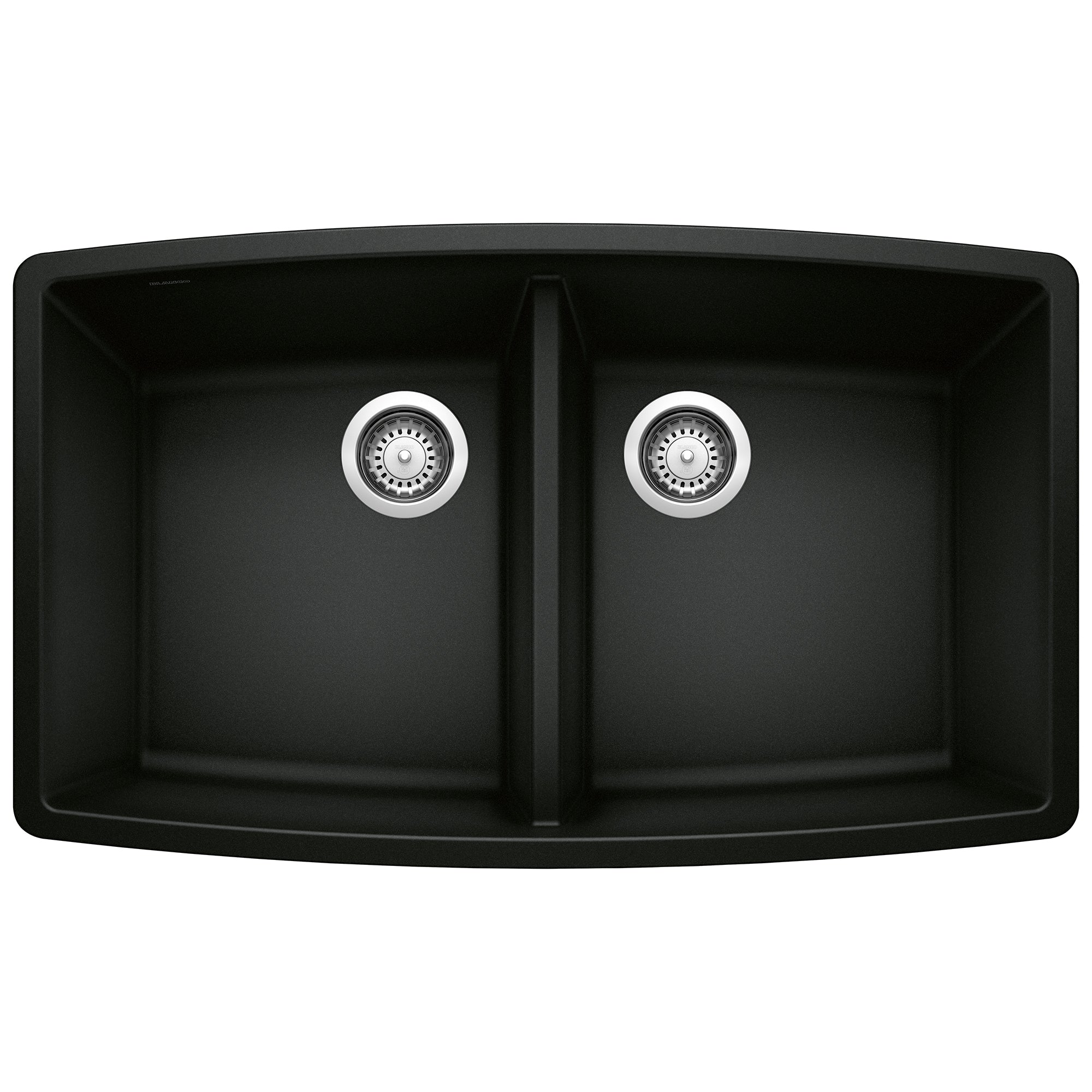 Blanco Performa 33" Undermount Granite Composite Kitchen Sink, Silgranit, 50/50 Double Bowl, Coal Black, 442937