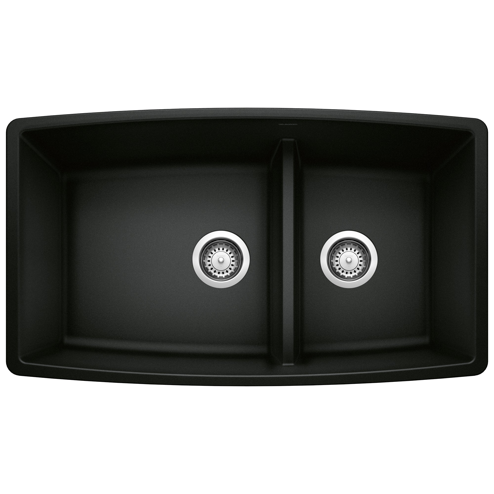 Blanco Performa 33" Undermount Granite Composite Kitchen Sink, Silgranit, 60/40 Double Bowl, Coal Black, 442939