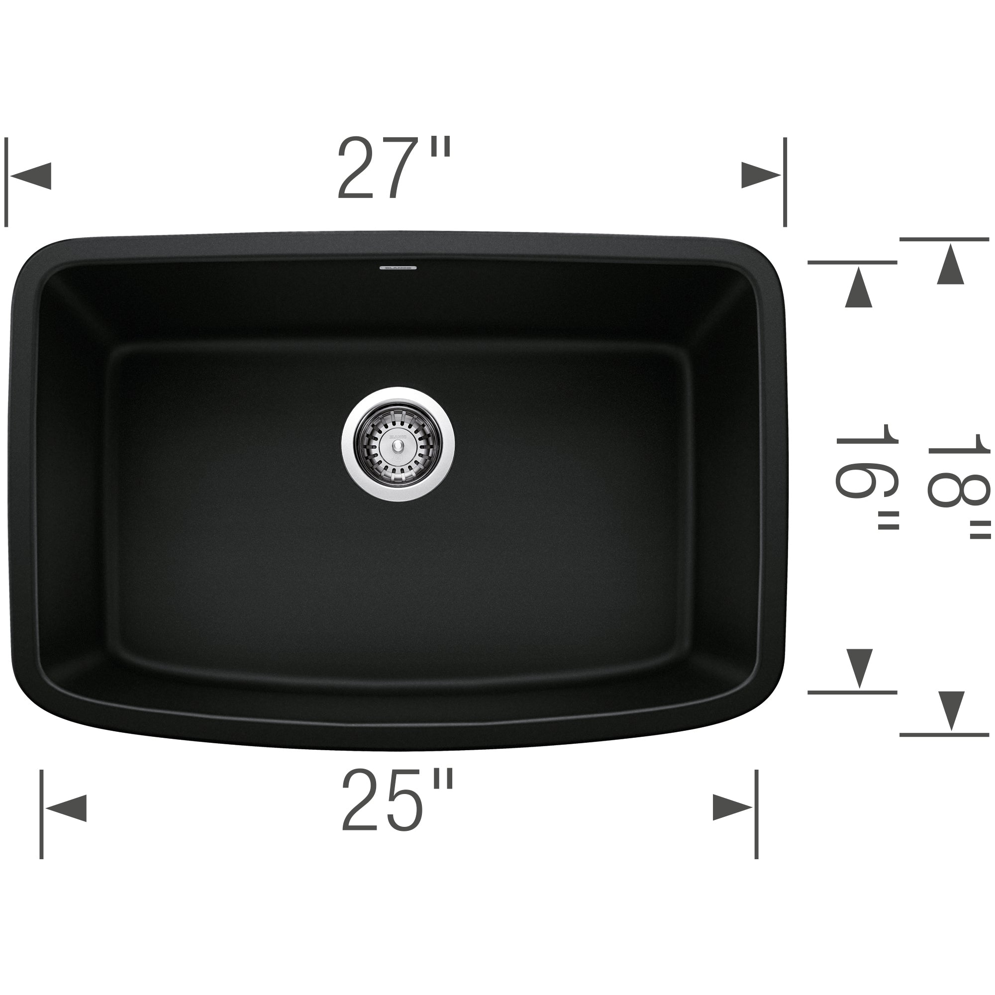 Blanco Valea 27" Undermount Granite Composite Kitchen Sink, Silgranit, Coal Black, 442941