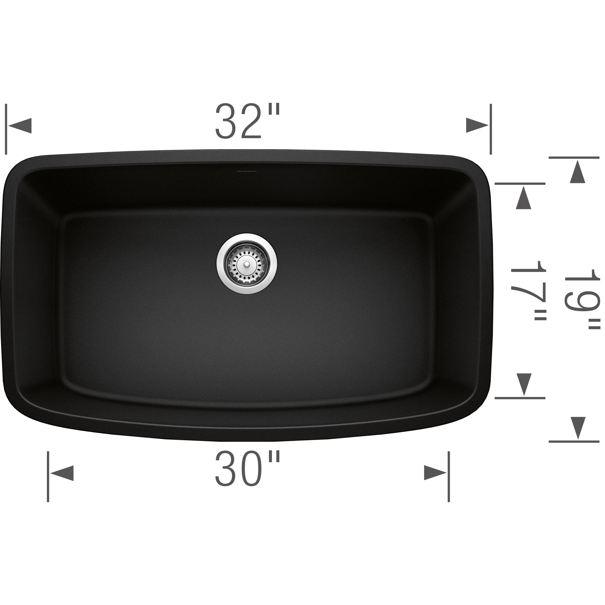Blanco Valea 32" Undermount Granite Composite Kitchen Sink, Silgranit, Coal Black, 442942