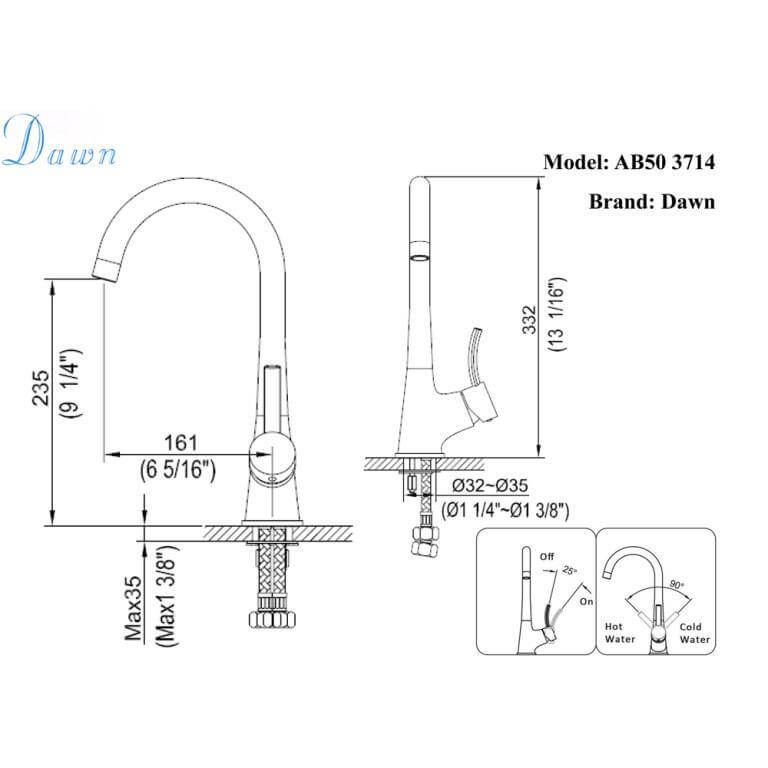 Alternate Image for Dawn 13" 1.8 GPM Bar Faucet, Brushed Nickel, AB50 3714BN