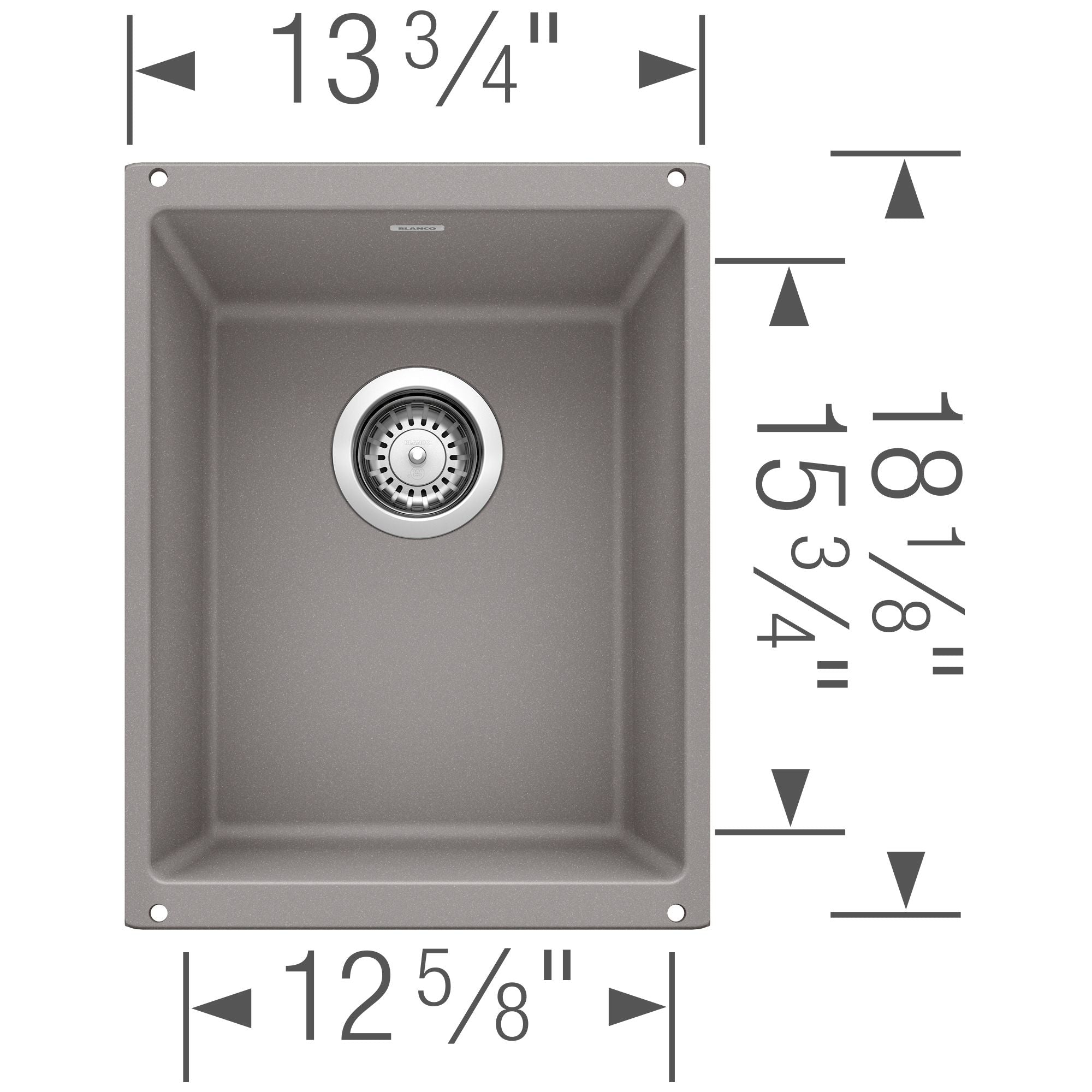 Blanco Precis 14" Rectangle Granite Composite Bar/Prep Sink, Silgranit, Metallic Gray, 513425