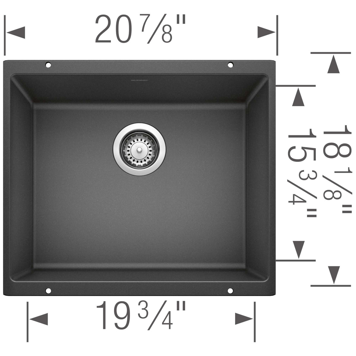 Alternate Image for Blanco Precis 21" Undermount Granite Composite Kitchen Sink, Silgranit, Anthracite, 513428
