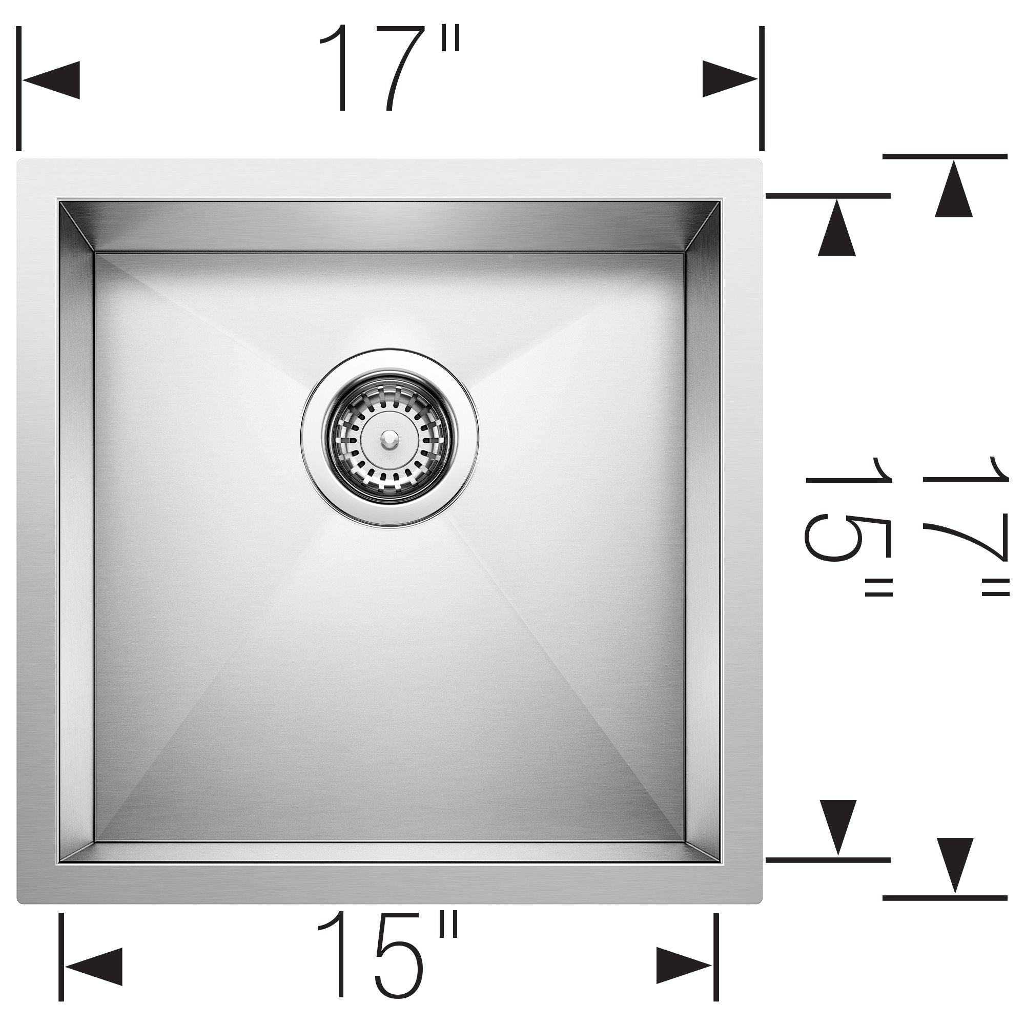 Blanco Precision 17" Square Stainless Steel Bar/Prep Sink, 18 Gauge, Satin Polish, 515637