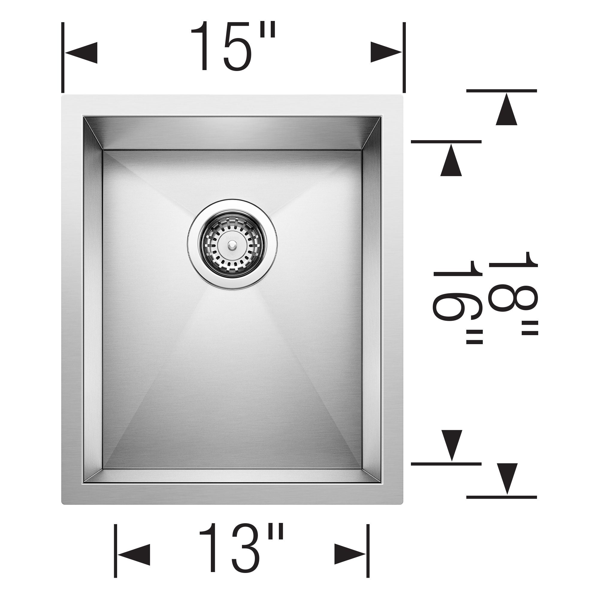Blanco Precision 15" Rectangle Stainless Steel Bar/Prep Sink, 18 Gauge, Satin Polish, 516208
