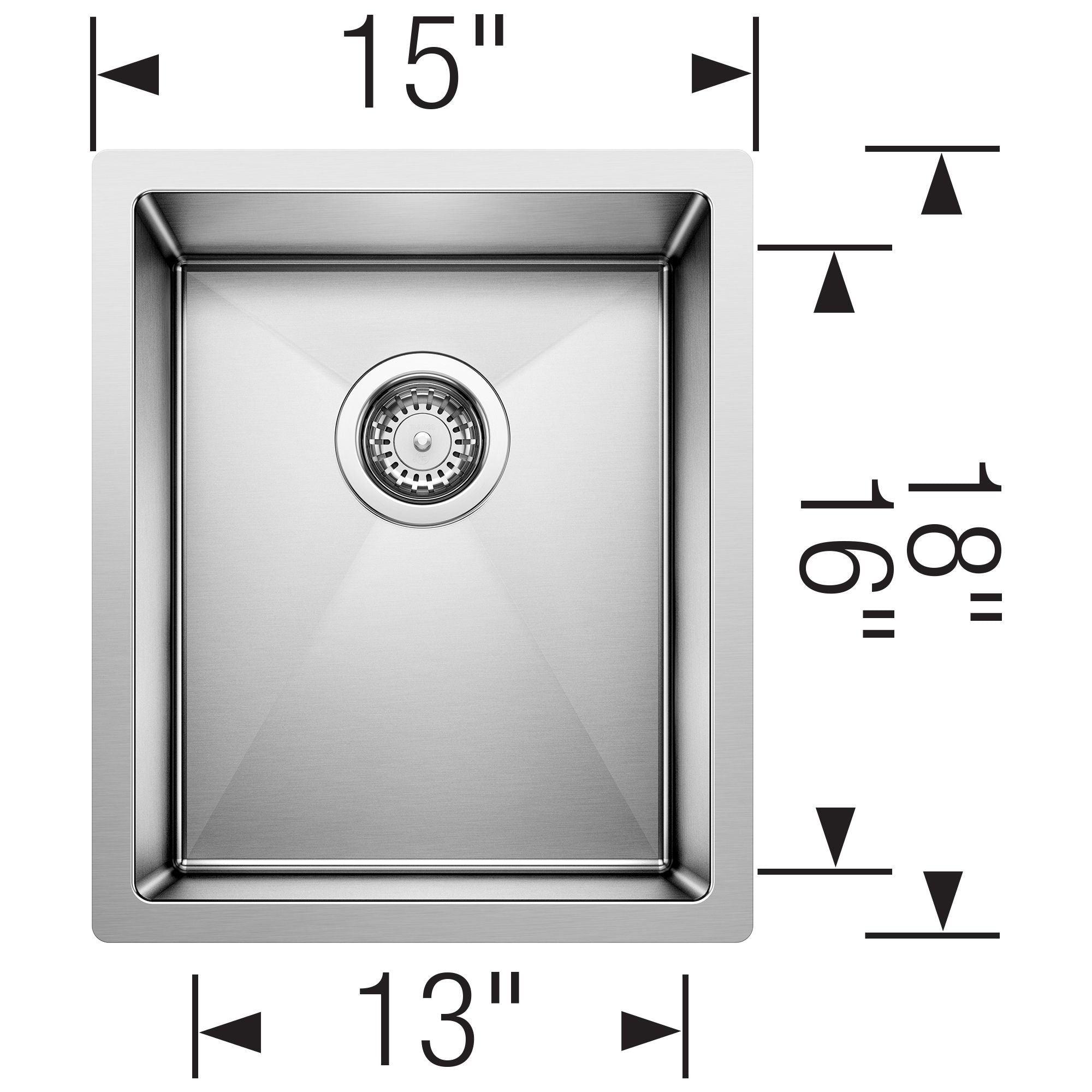 Alternate Image for Blanco Precision 15" Rectangle Stainless Steel Bar/Prep Sink, 18 Gauge, Satin Polish, 516225