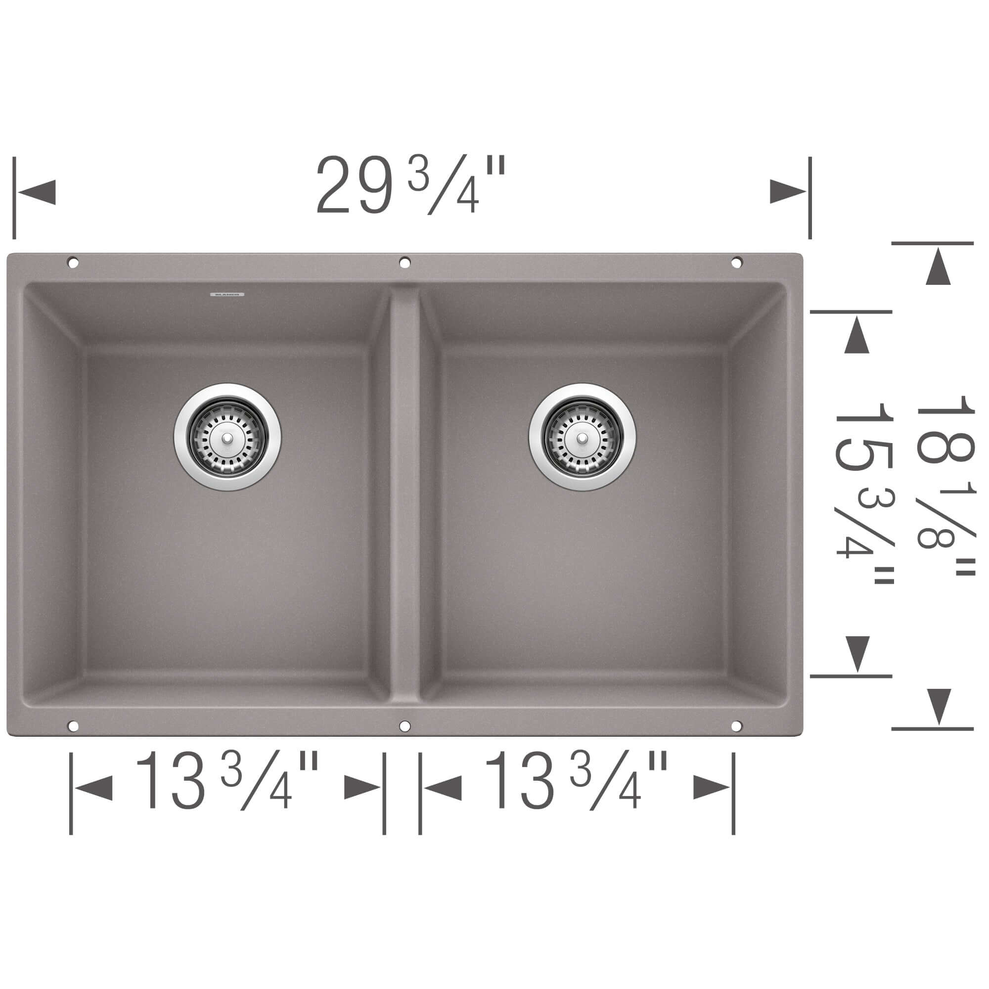 Alternate Image for Blanco Precis 30" Undermount Granite Composite Kitchen Sink, Silgranit, 50/50 Double Bowl, Metallic Gray, 516319