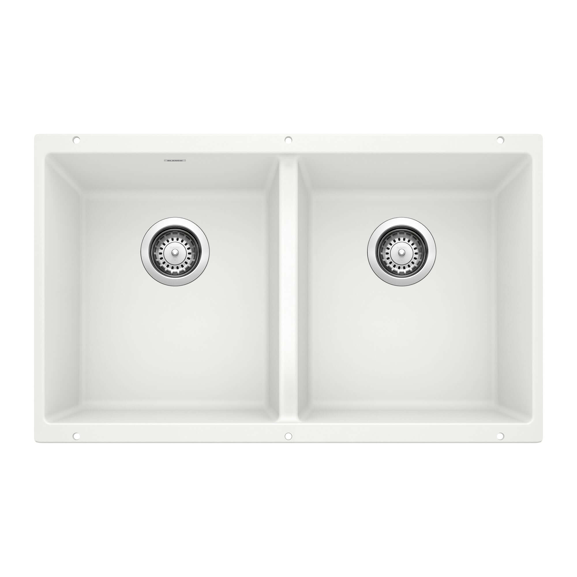 Alternate Image for Blanco Precis 30" Undermount Granite Composite Kitchen Sink, Silgranit, 50/50 Double Bowl, White, 516320