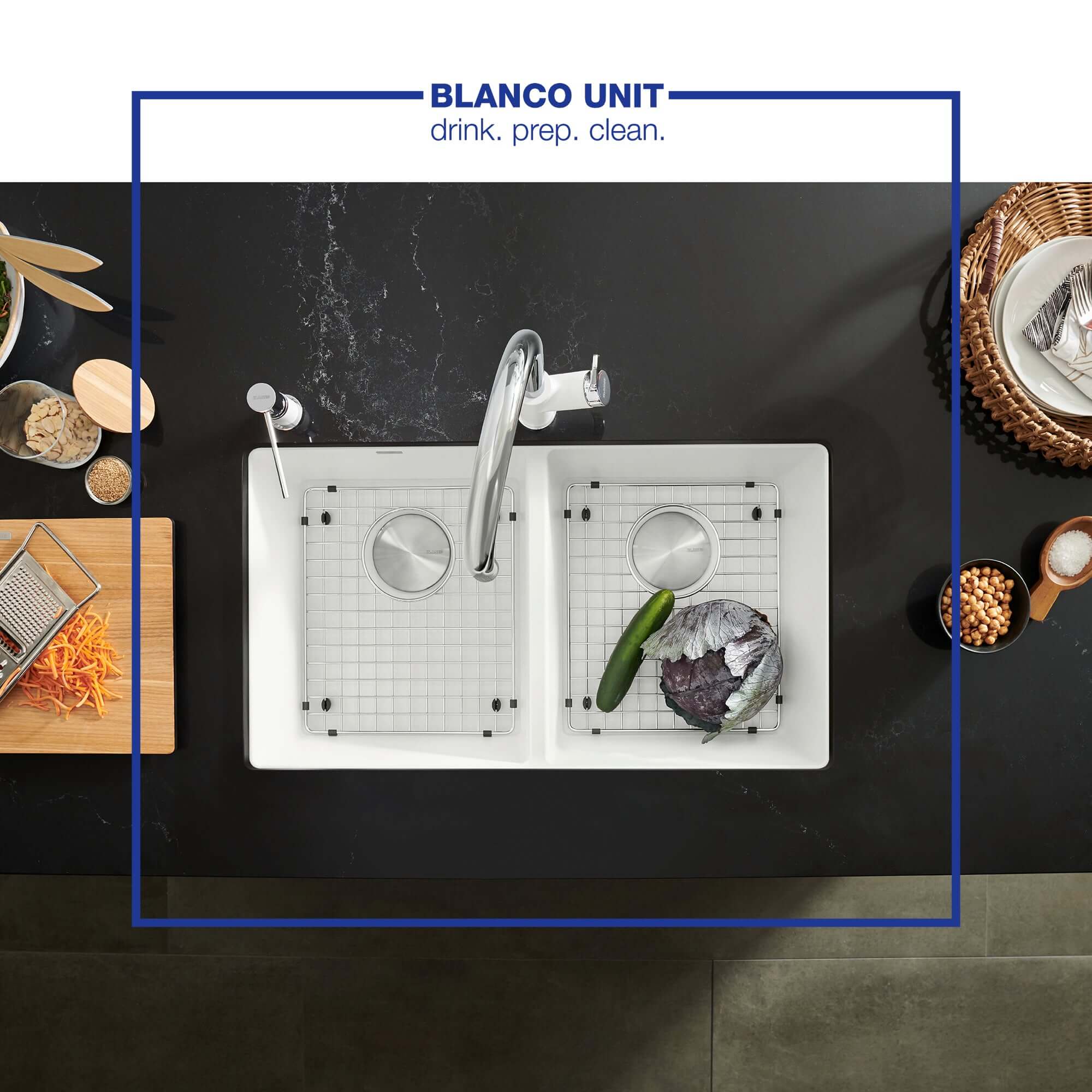 Alternate Image for Blanco Precis 30" Undermount Granite Composite Kitchen Sink, Silgranit, 50/50 Double Bowl, White, 516320