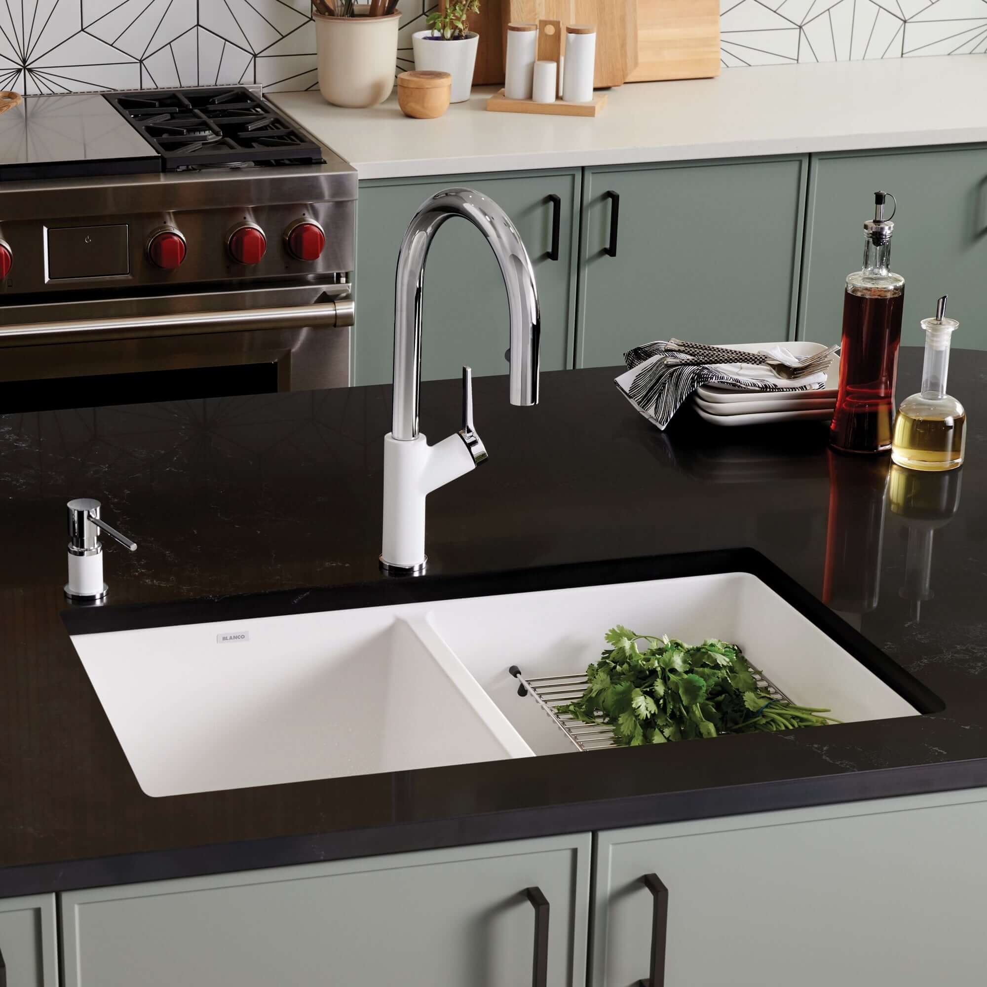 Alternate Image for Blanco Precis 30" Undermount Granite Composite Kitchen Sink, Silgranit, 50/50 Double Bowl, White, 516320