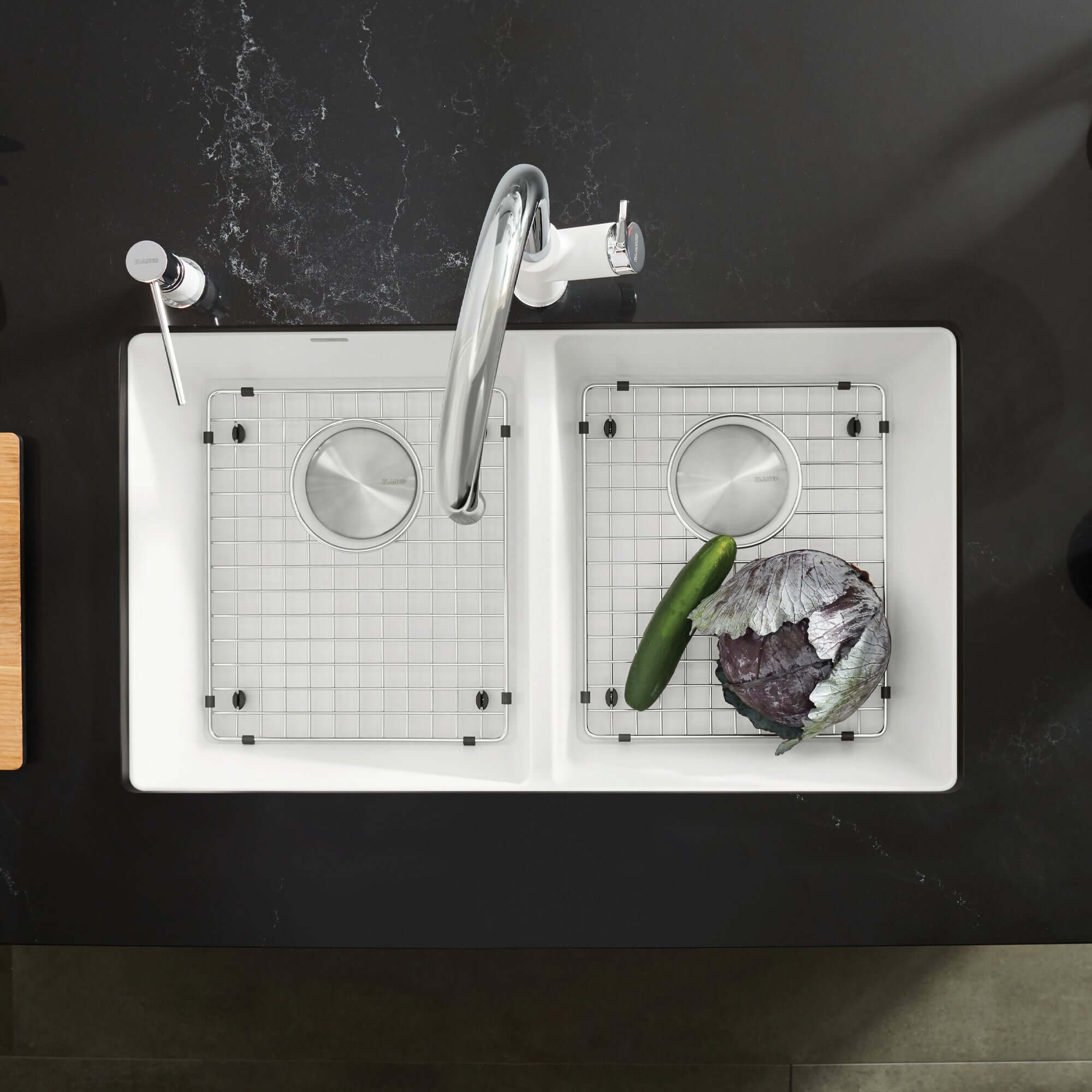 Alternate Image for Blanco Precis 30" Undermount Granite Composite Kitchen Sink, Silgranit, 50/50 Double Bowl, White, 516320