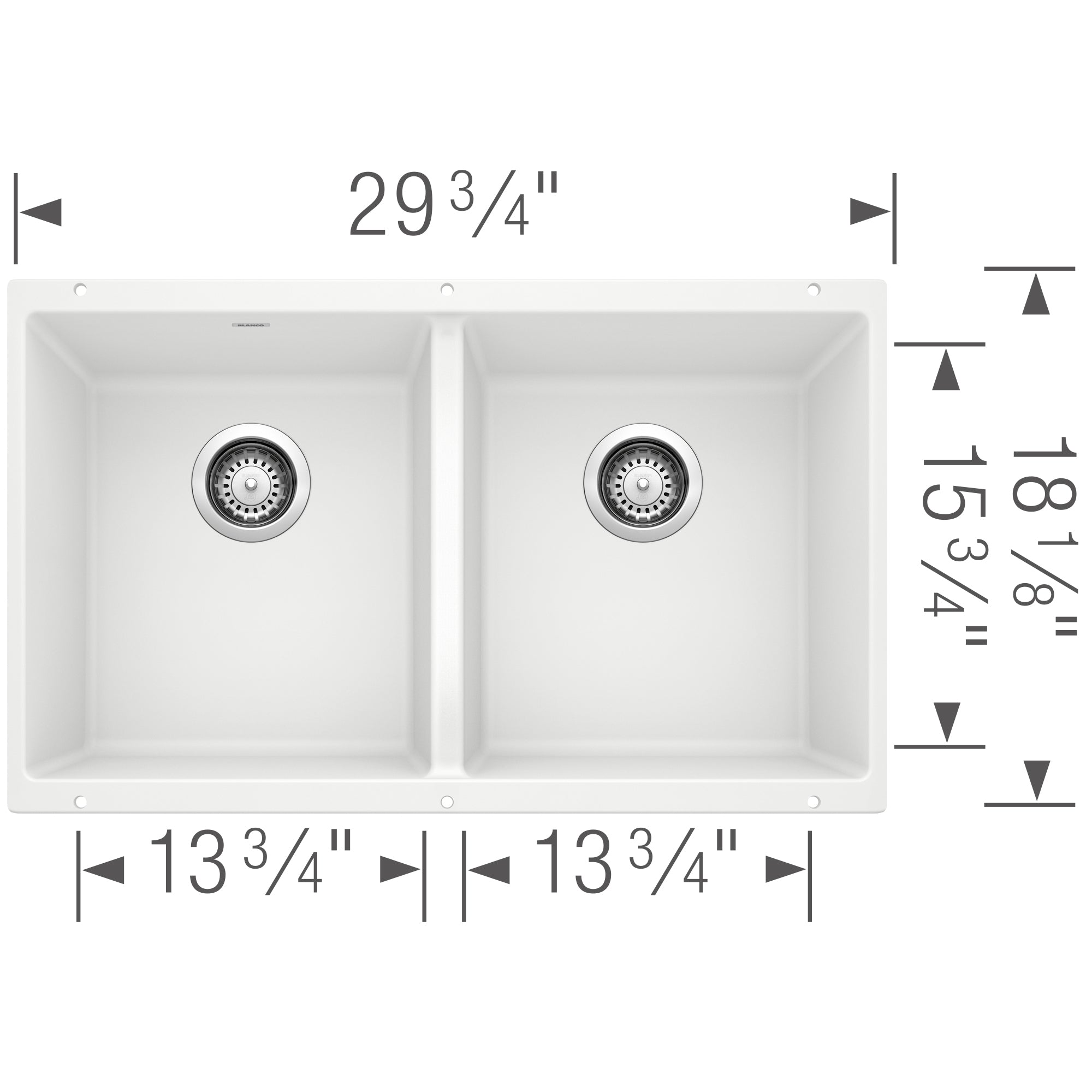 Alternate Image for Blanco Precis 30" Undermount Granite Composite Kitchen Sink, Silgranit, 50/50 Double Bowl, White, 516320