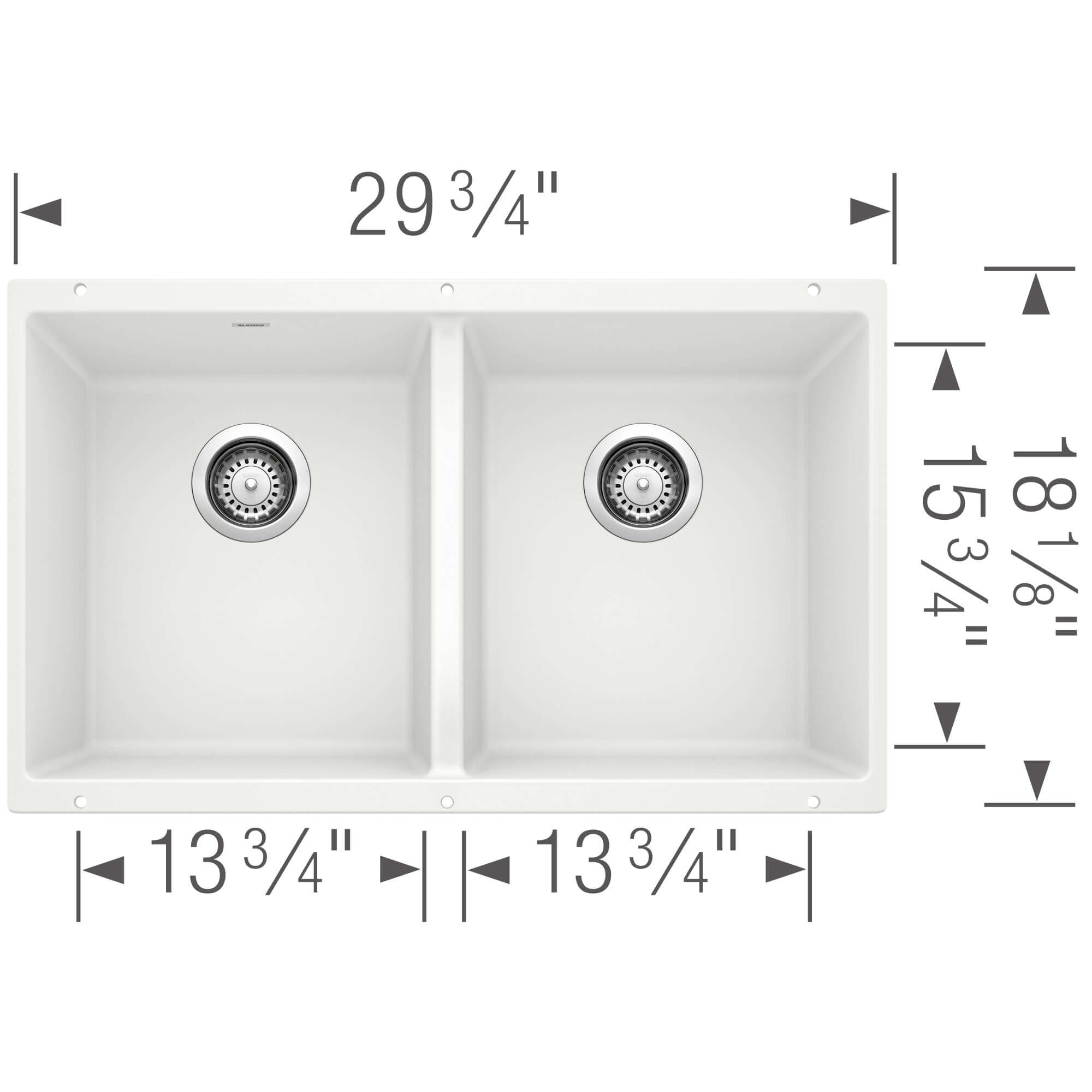 Alternate Image for Blanco Precis 30" Undermount Granite Composite Kitchen Sink, Silgranit, 50/50 Double Bowl, White, 516320