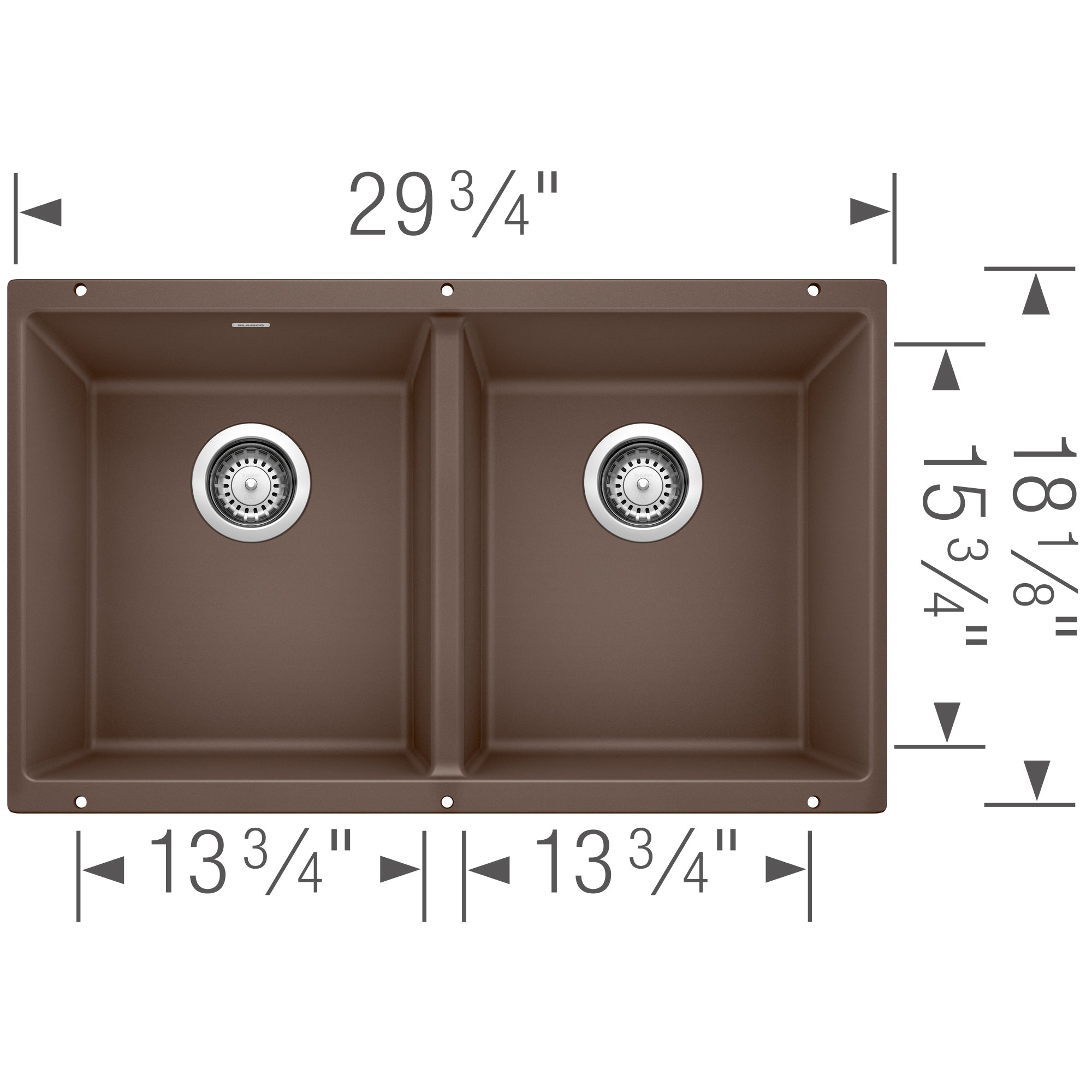 Blanco Precis 30" Undermount Granite Composite Kitchen Sink, Silgranit, 50/50 Double Bowl, Cafe, 516323