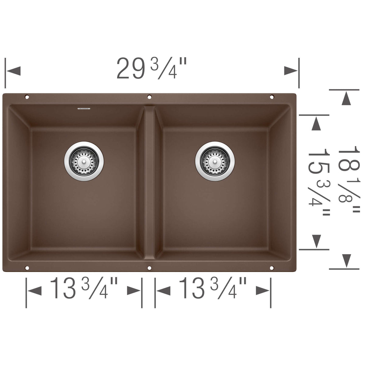 Alternate Image for Blanco Precis 30" Undermount Granite Composite Kitchen Sink, Silgranit, 50/50 Double Bowl, Cafe, 516323